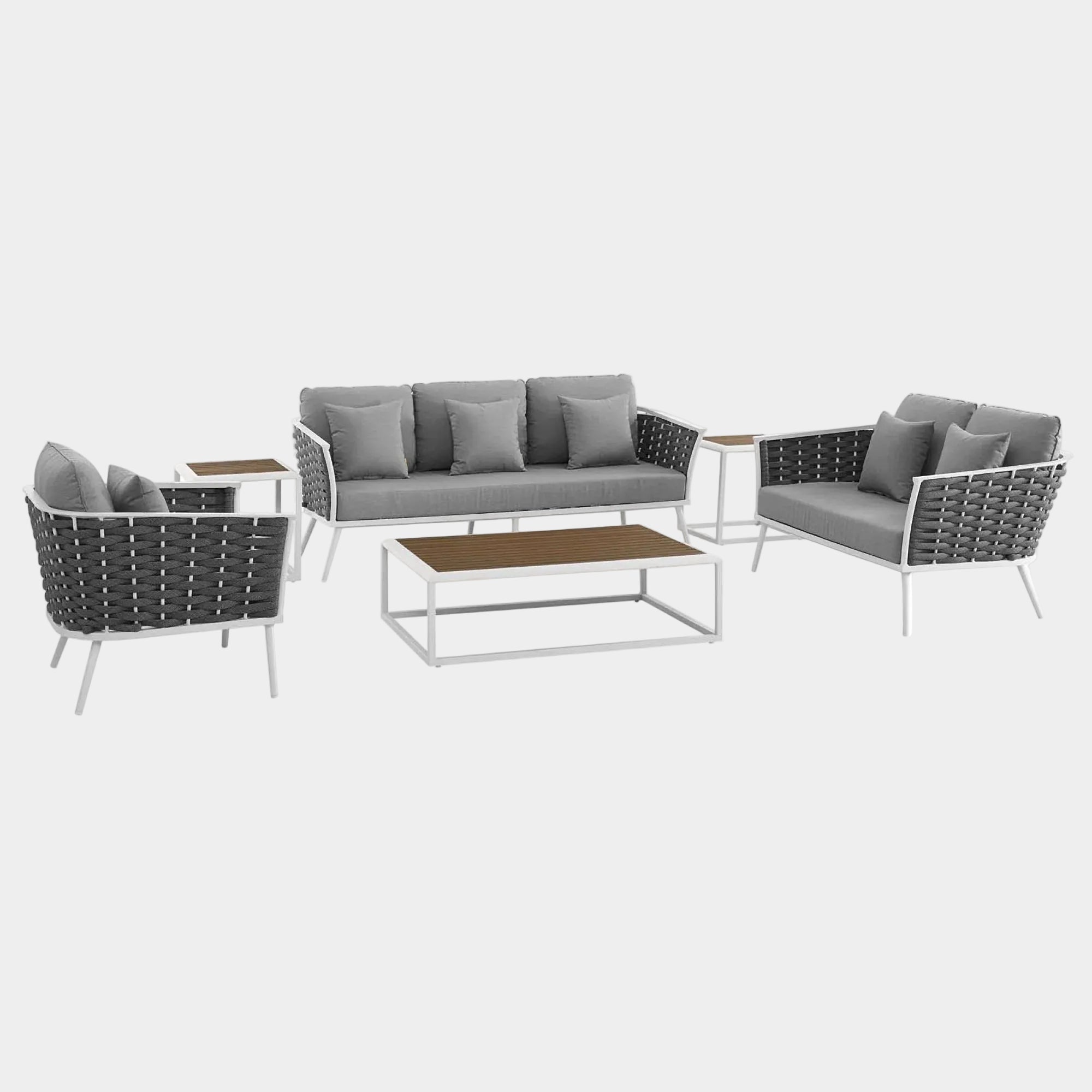 Stance 6 Piece Outdoor Aluminum Sectional Sofa Set in White Gray