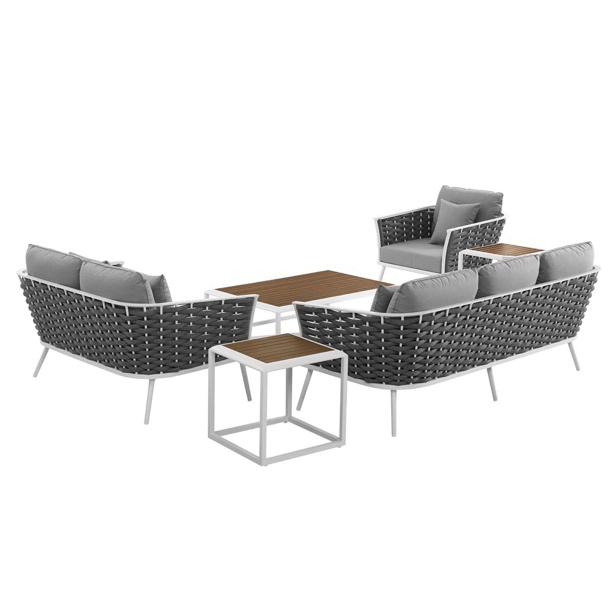 Stance 6 Piece Outdoor Aluminum Sectional Sofa Set in White Gray