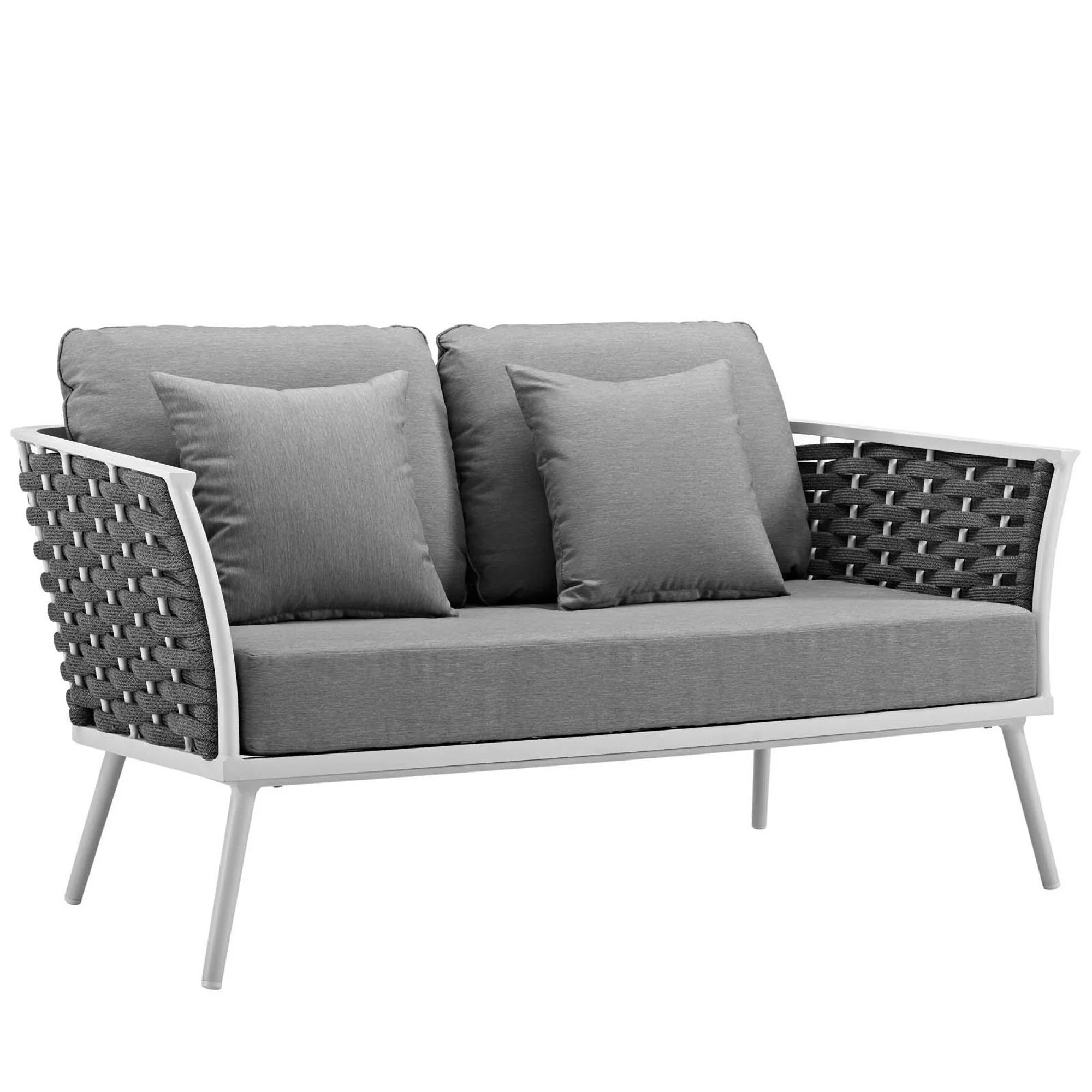 Stance 6 Piece Outdoor Aluminum Sectional Sofa Set in White Gray