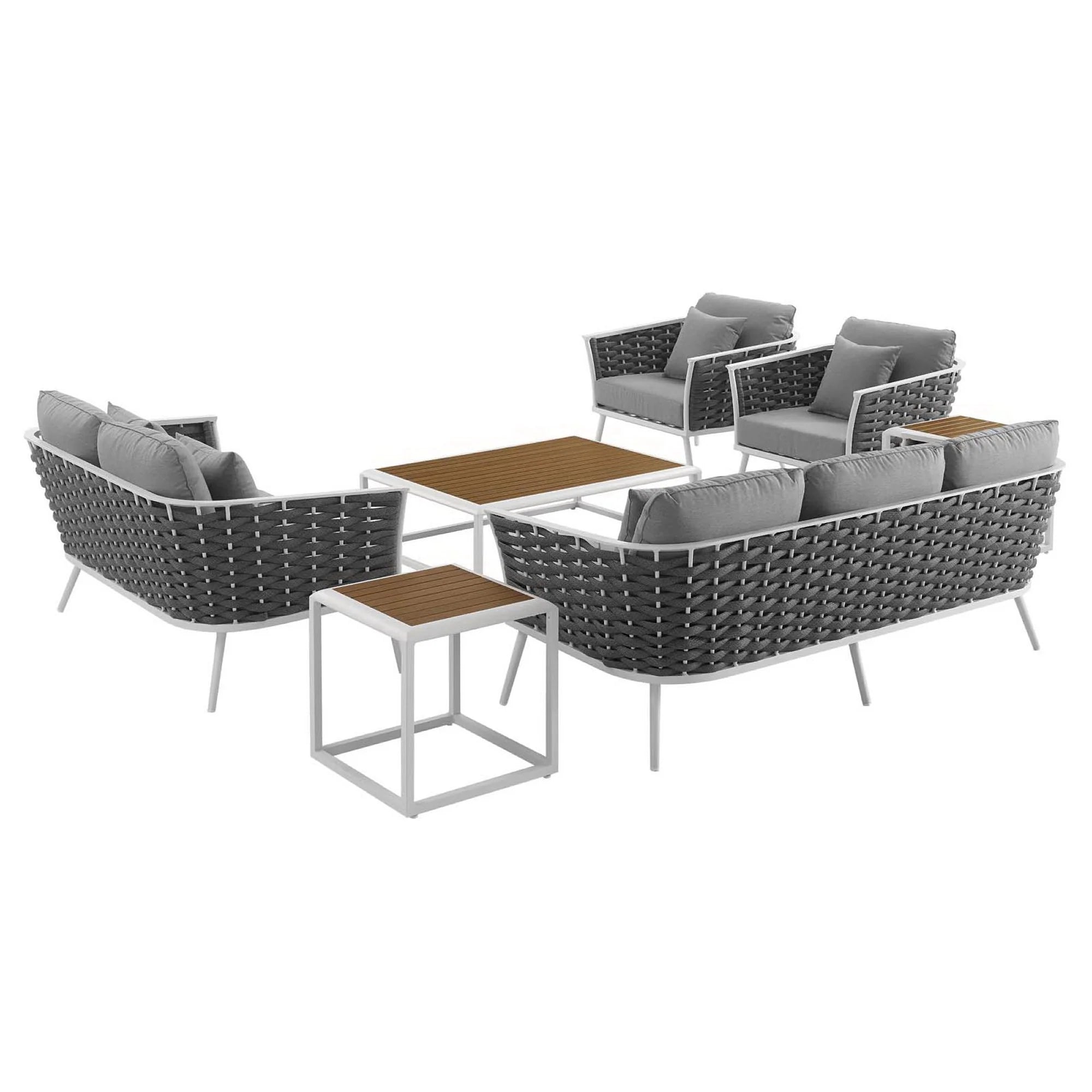 Stance 7 Piece Outdoor Aluminum Sectional Sofa Set in White Gray