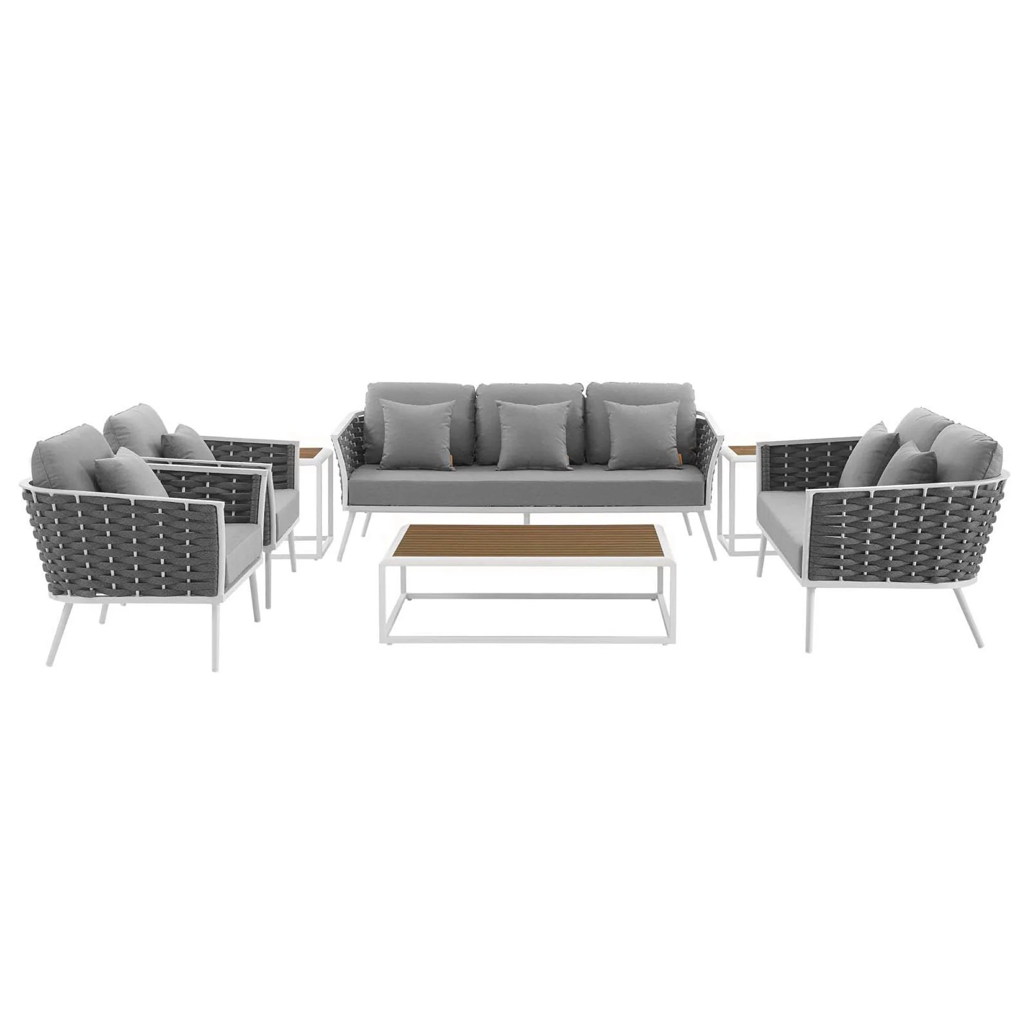 Stance 7 Piece Outdoor Aluminum Sectional Sofa Set in White Gray
