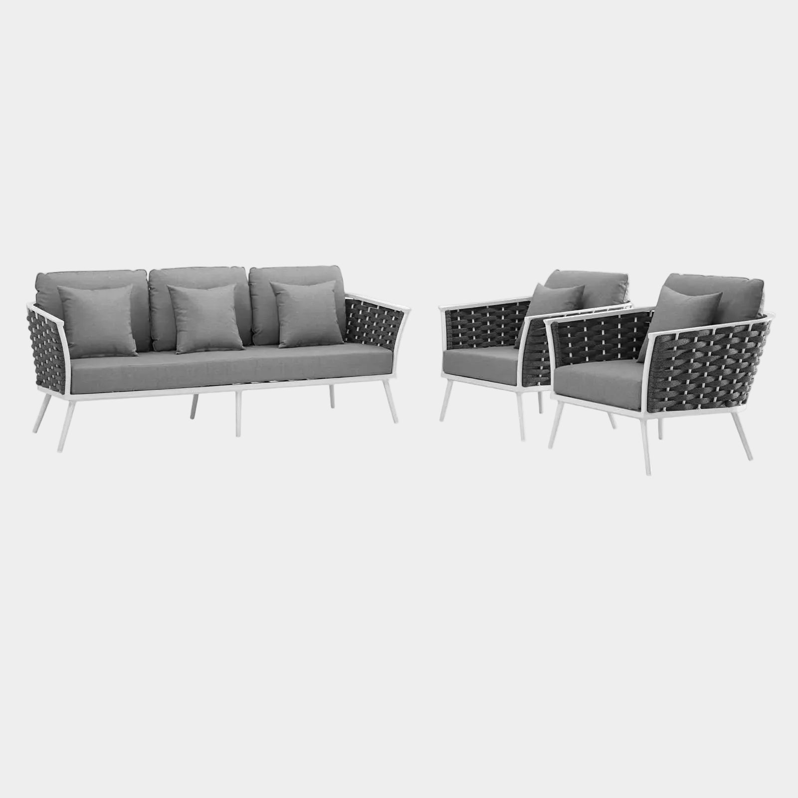 Stance 3 Piece Outdoor Patio Aluminum Sectional Sofa Set in White Gray