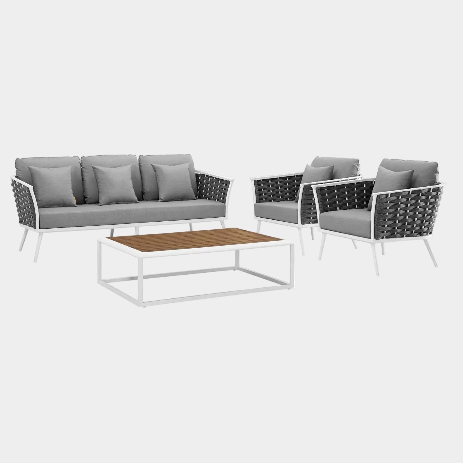 Stance 4 Piece Outdoor Patio Aluminum Sectional Sofa Set in White Gray