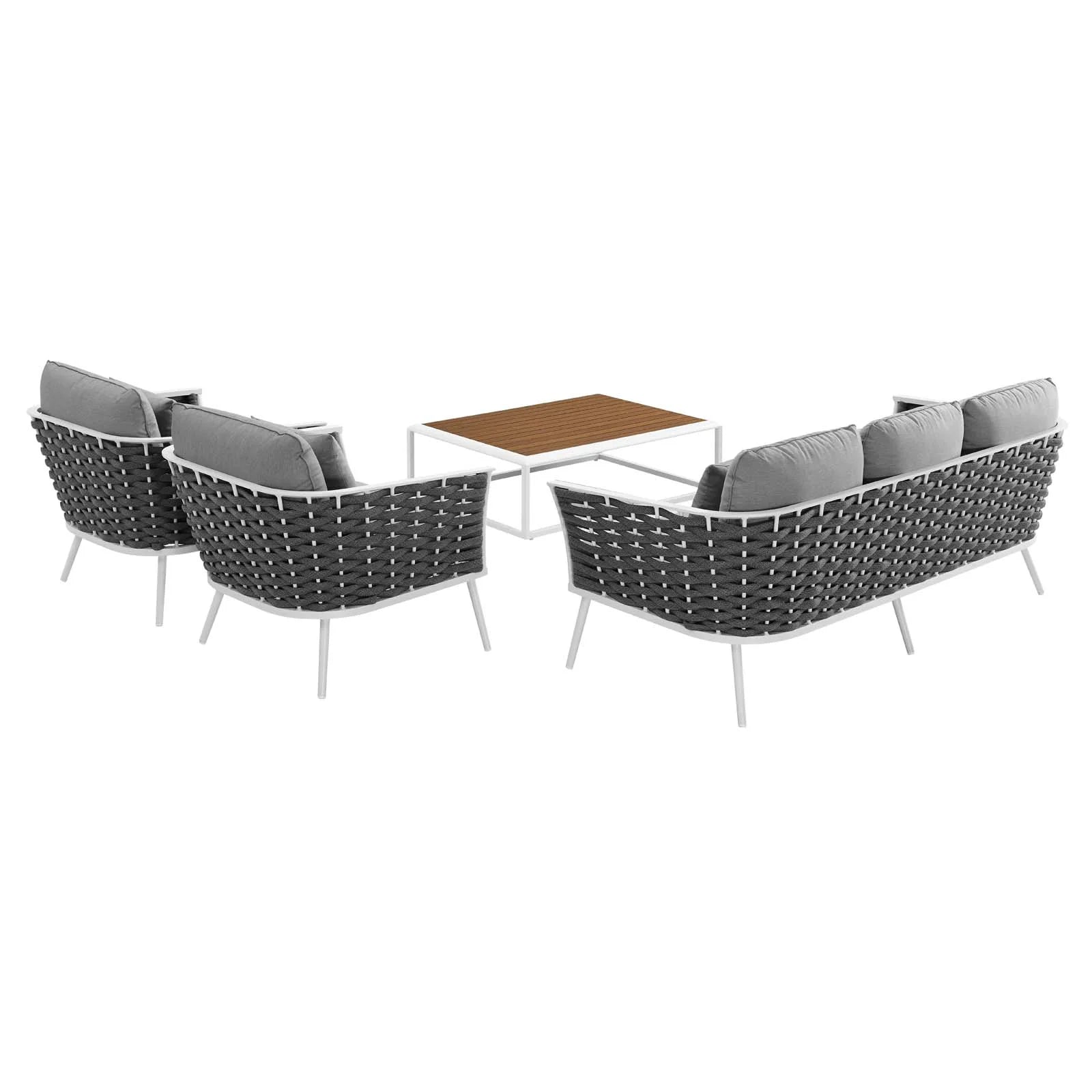 Stance 4 Piece Outdoor Patio Aluminum Sectional Sofa Set in White Gray