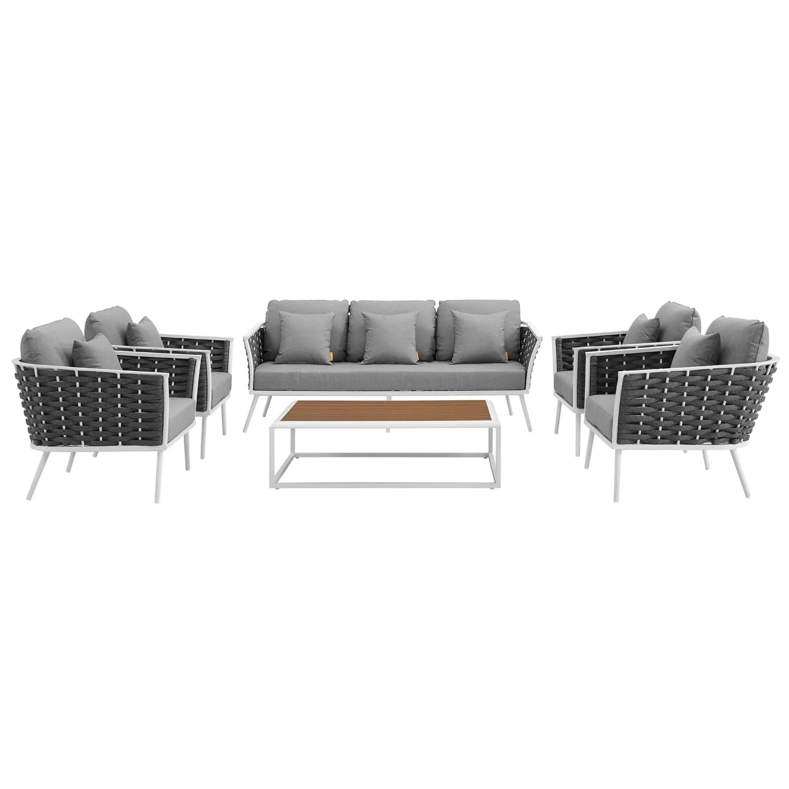 Stance 6 Piece Outdoor Patio Aluminum Sectional Sofa Set in White Gray