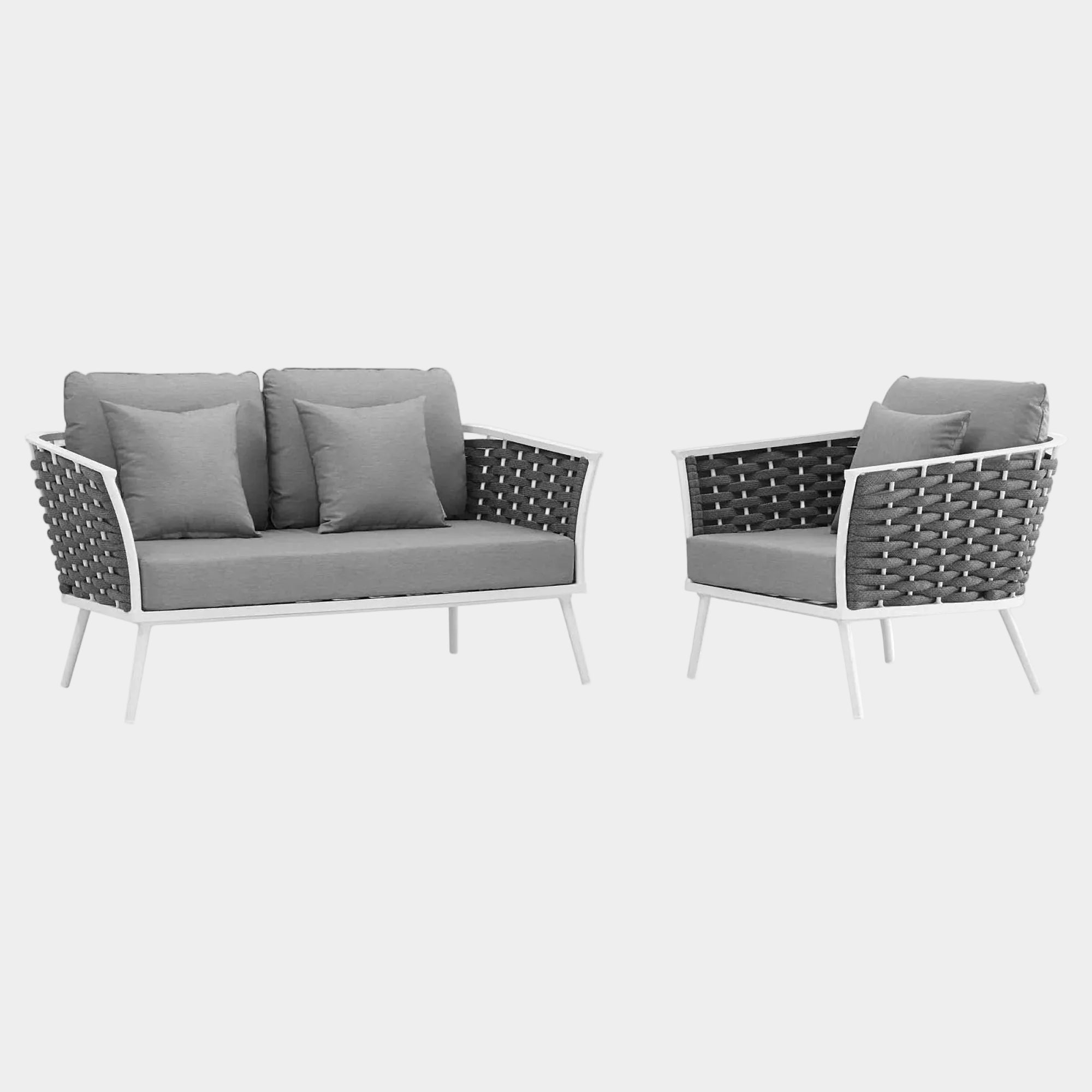 Stance 2 Piece Outdoor Aluminum Sectional Sofa Set in White Gray