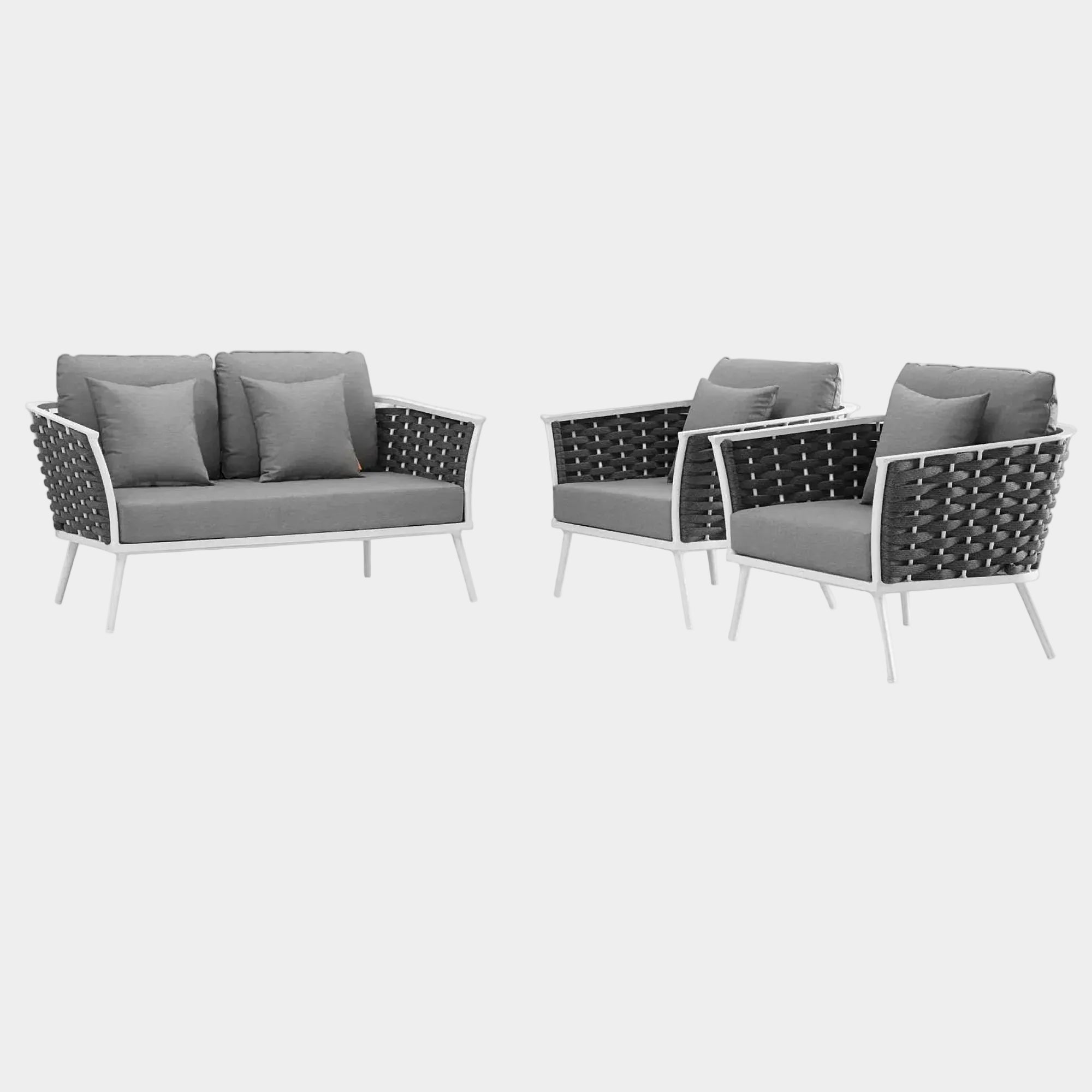 Stance 3 Piece Outdoor Aluminum Sectional Sofa Set in White Gray