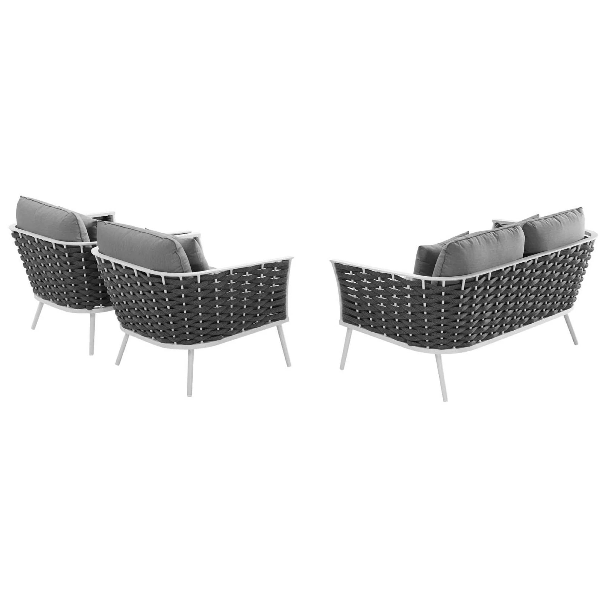 Stance 3 Piece Outdoor Aluminum Sectional Sofa Set in White Gray