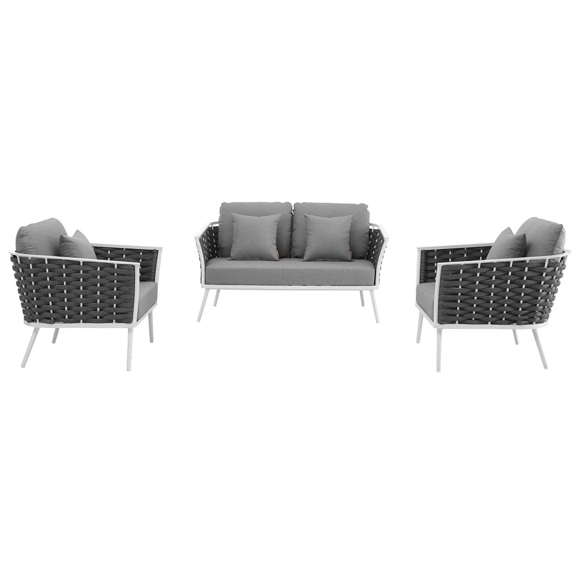 Stance 3 Piece Outdoor Aluminum Sectional Sofa Set in White Gray