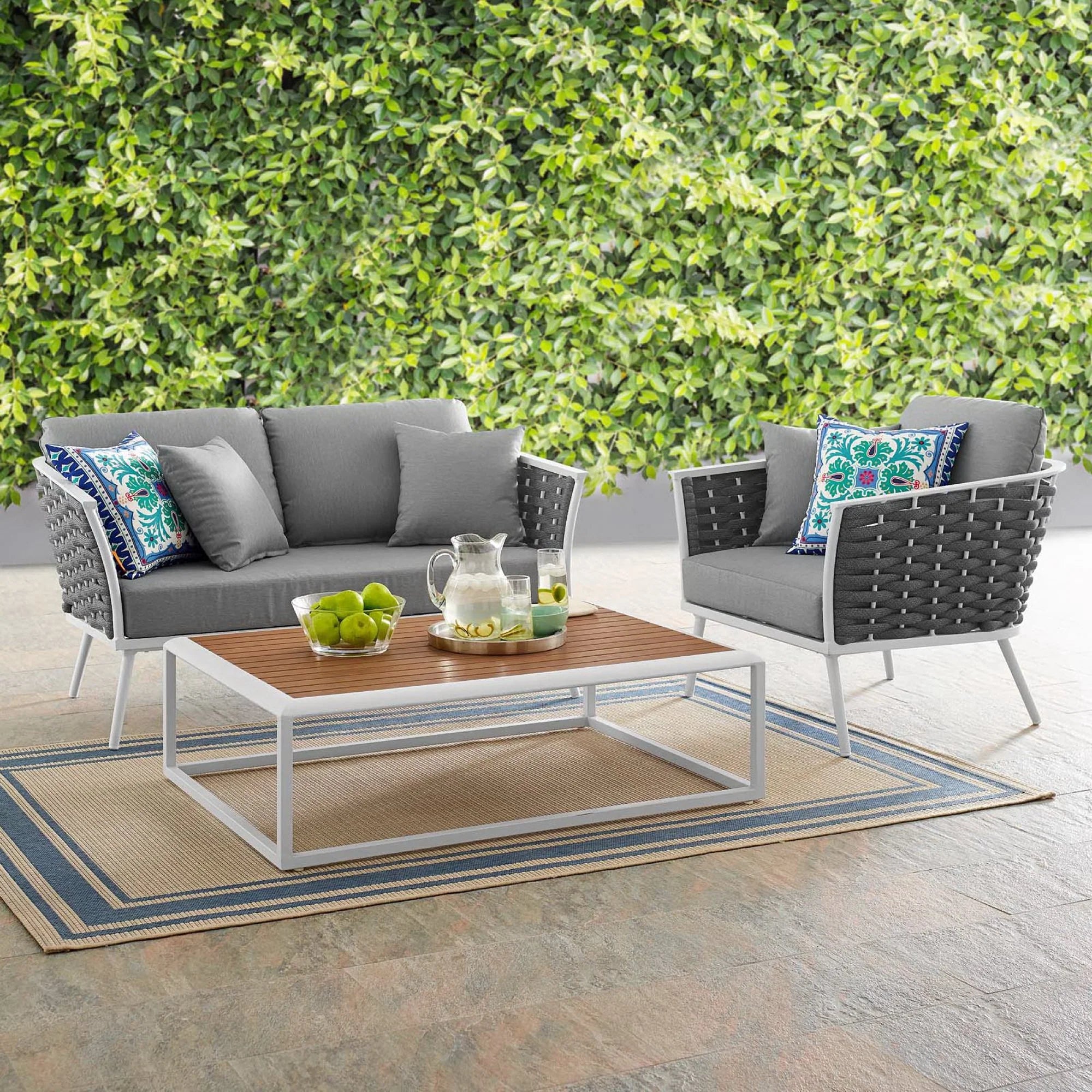 Stance 3 Piece Outdoor Aluminum Sectional Sofa Set in White Gray