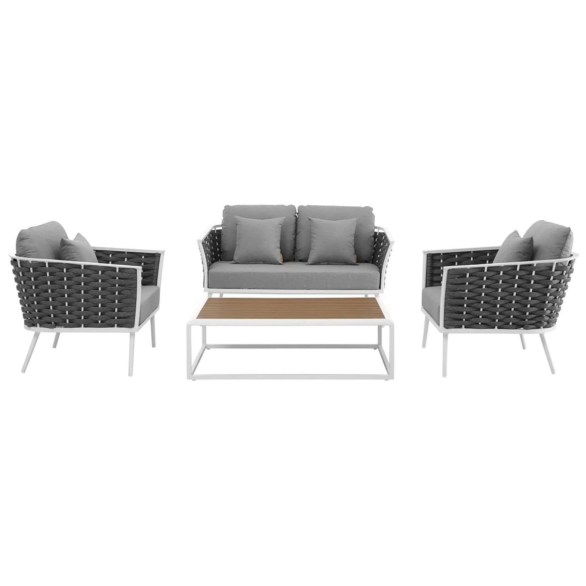 Stance 4 Piece Outdoor Aluminum Sectional Sofa Set in White Gray