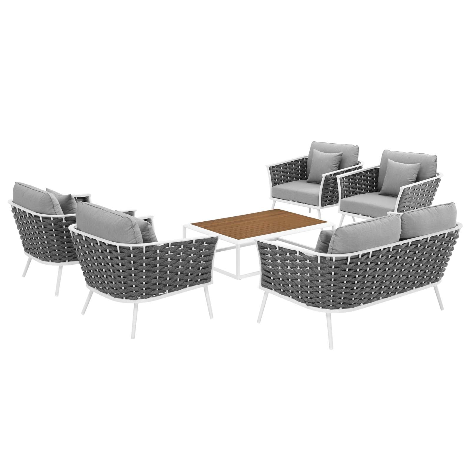 Stance 6 Piece Outdoor Patio Aluminum Sectional Sofa Set in White Gray