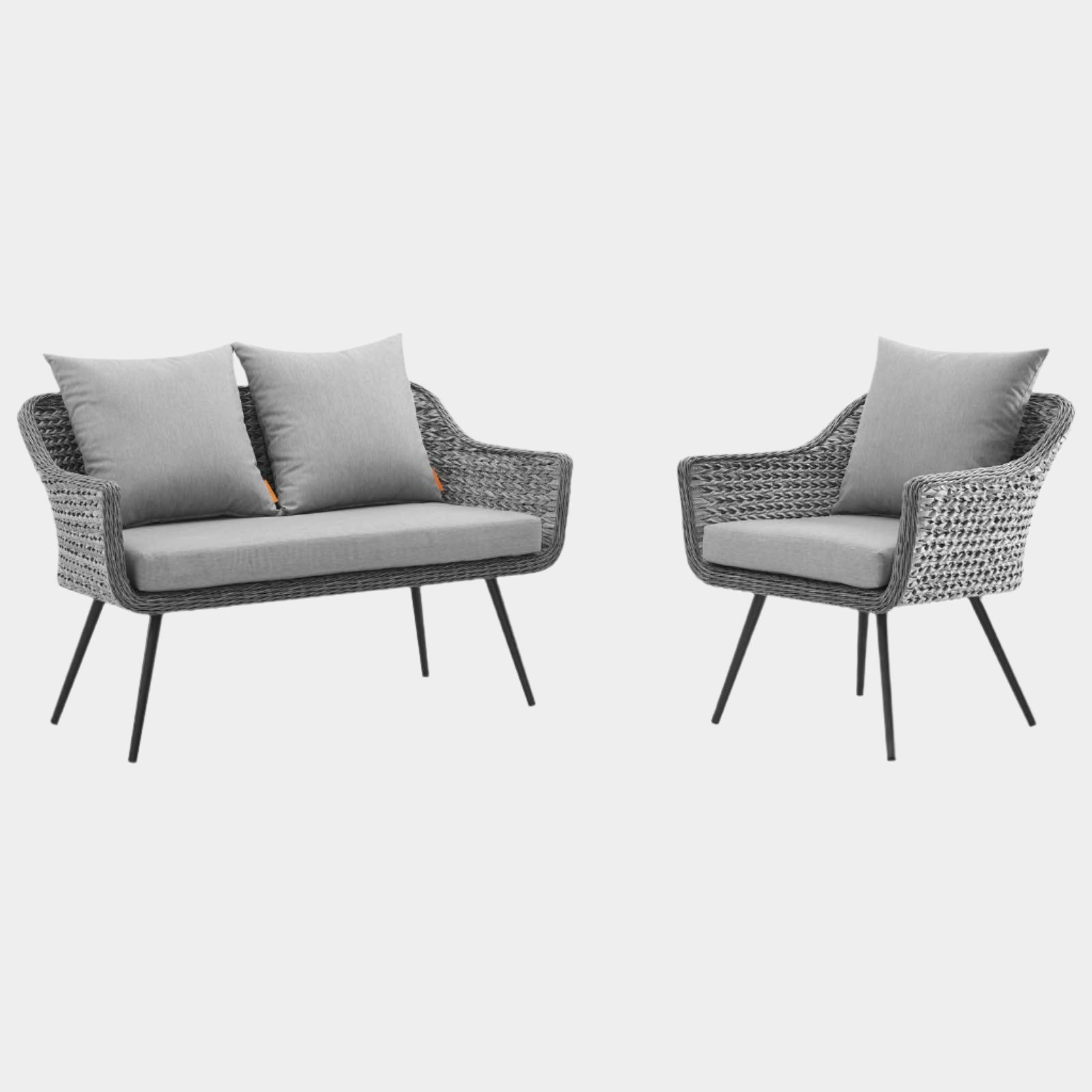 Endeavor 2 Piece Outdoor Patio Wicker Rattan Loveseat and Armchair Set in Gray Gray