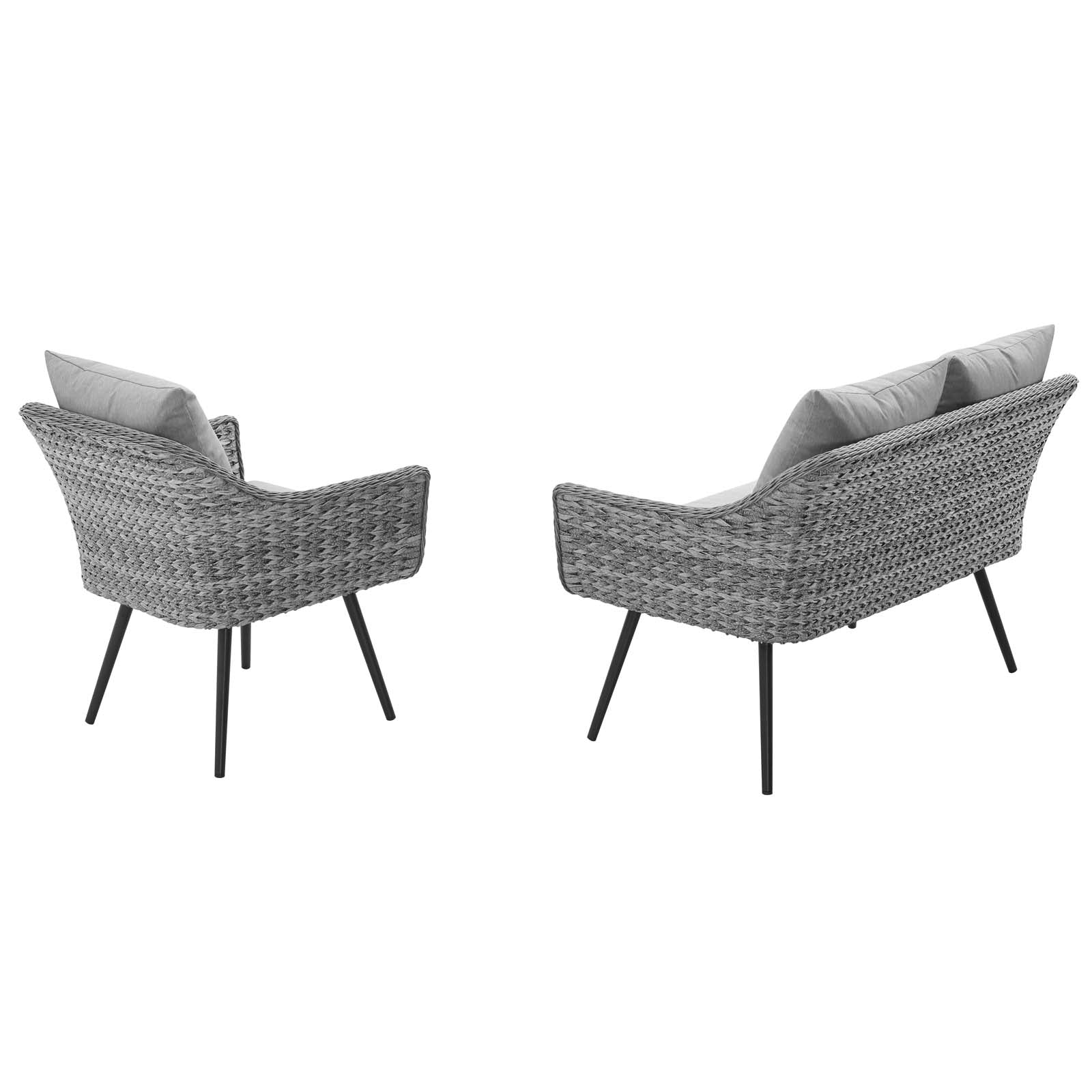 Endeavor 2 Piece Outdoor Patio Wicker Rattan Loveseat and Armchair Set in Gray Gray
