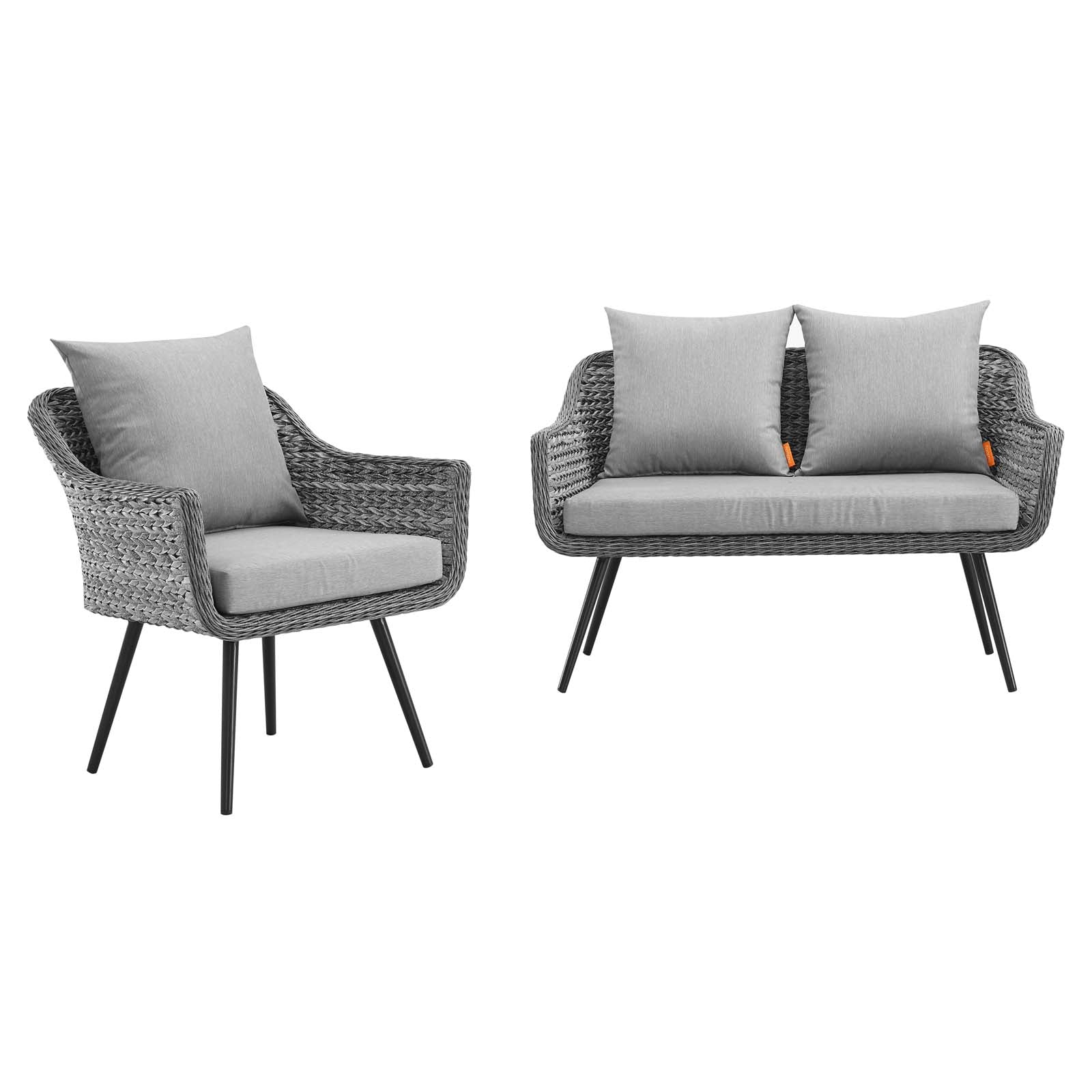 Endeavor 2 Piece Outdoor Patio Wicker Rattan Loveseat and Armchair Set in Gray Gray