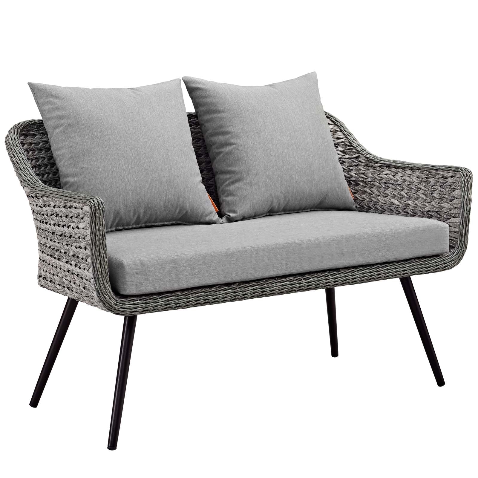 Endeavor 2 Piece Outdoor Patio Wicker Rattan Loveseat and Armchair Set in Gray Gray