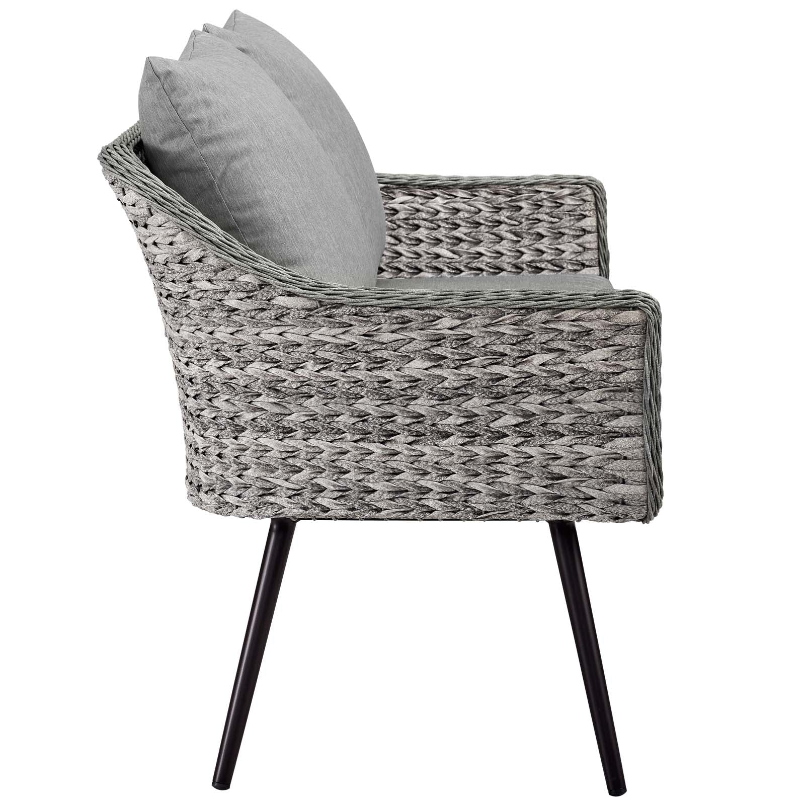 Endeavor 2 Piece Outdoor Patio Wicker Rattan Loveseat and Armchair Set in Gray Gray