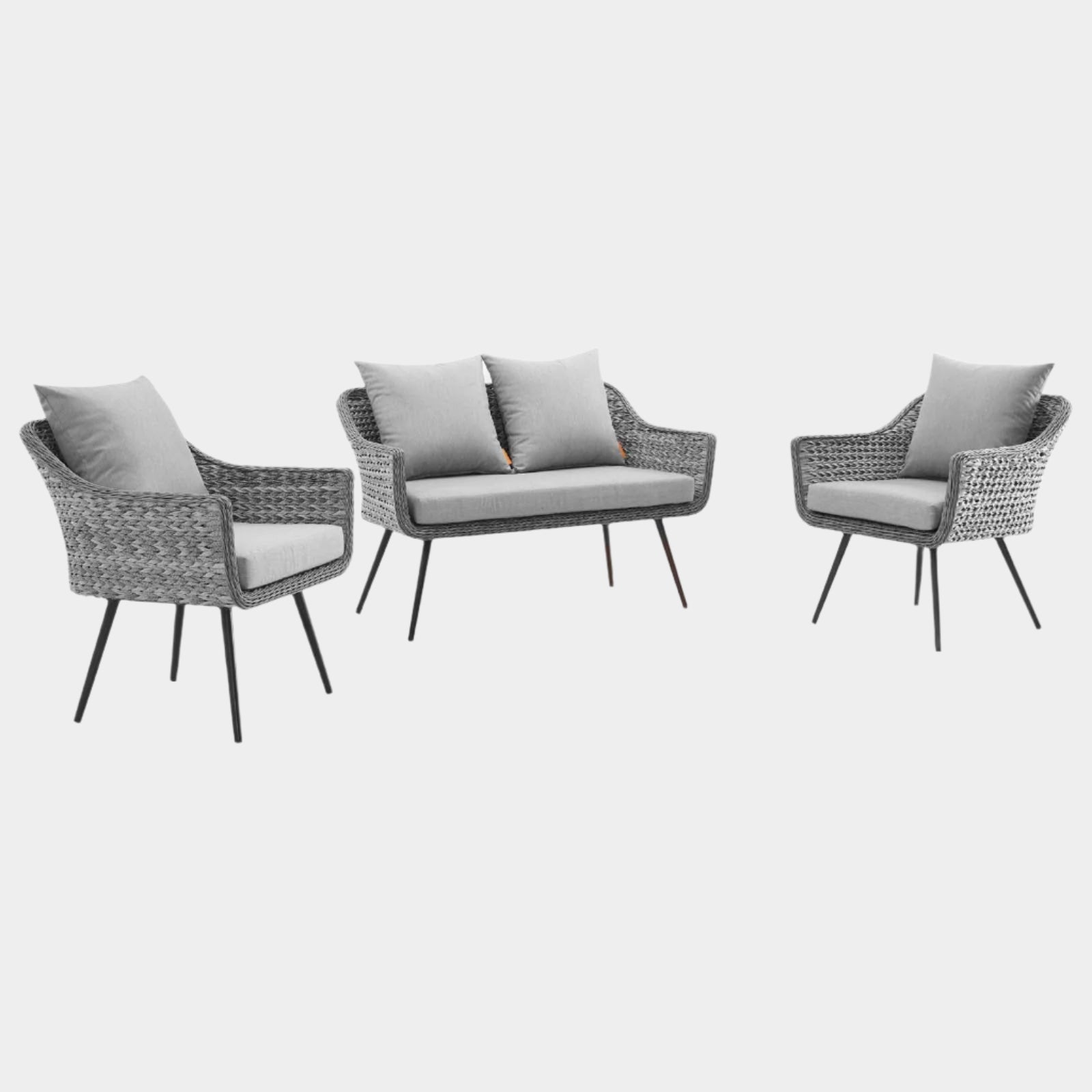 Endeavor 3 Piece Outdoor Patio Wicker Rattan Loveseat and Armchair Set in Gray Gray