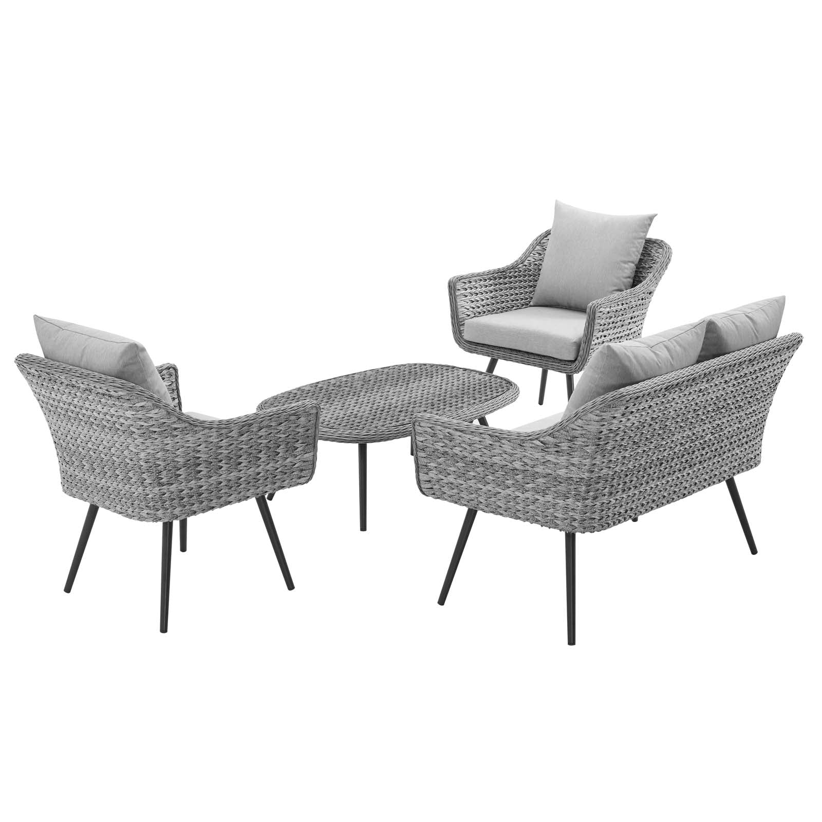 Endeavor 4 Piece Outdoor Patio Wicker Rattan Loveseat Armchair and Coffee Table Set in Gray Gray