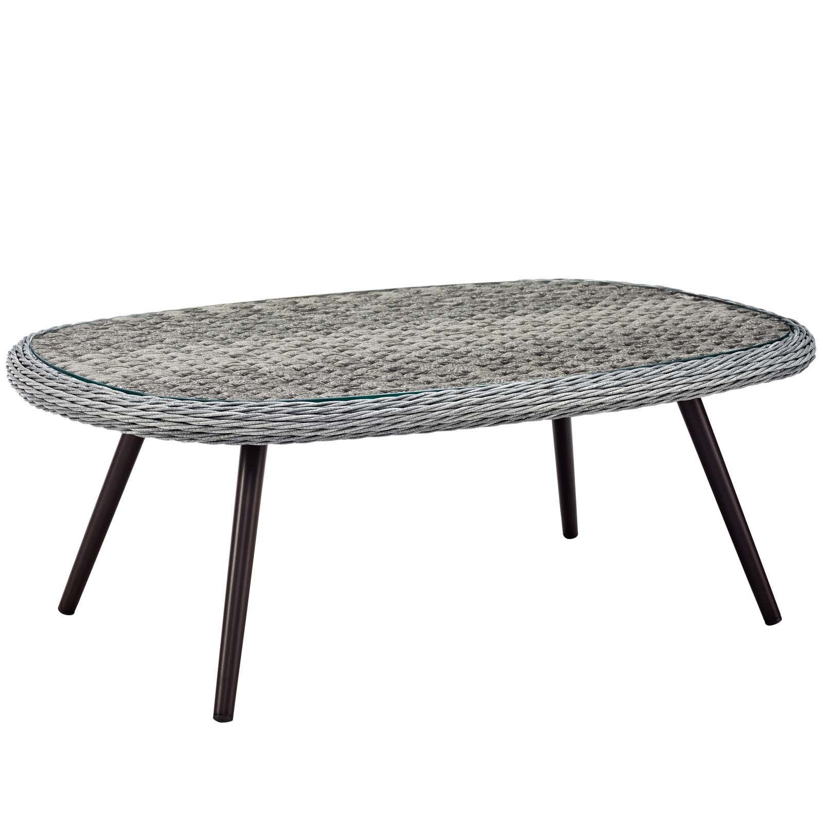 Endeavor 4 Piece Outdoor Patio Wicker Rattan Loveseat Armchair and Coffee Table Set in Gray Gray
