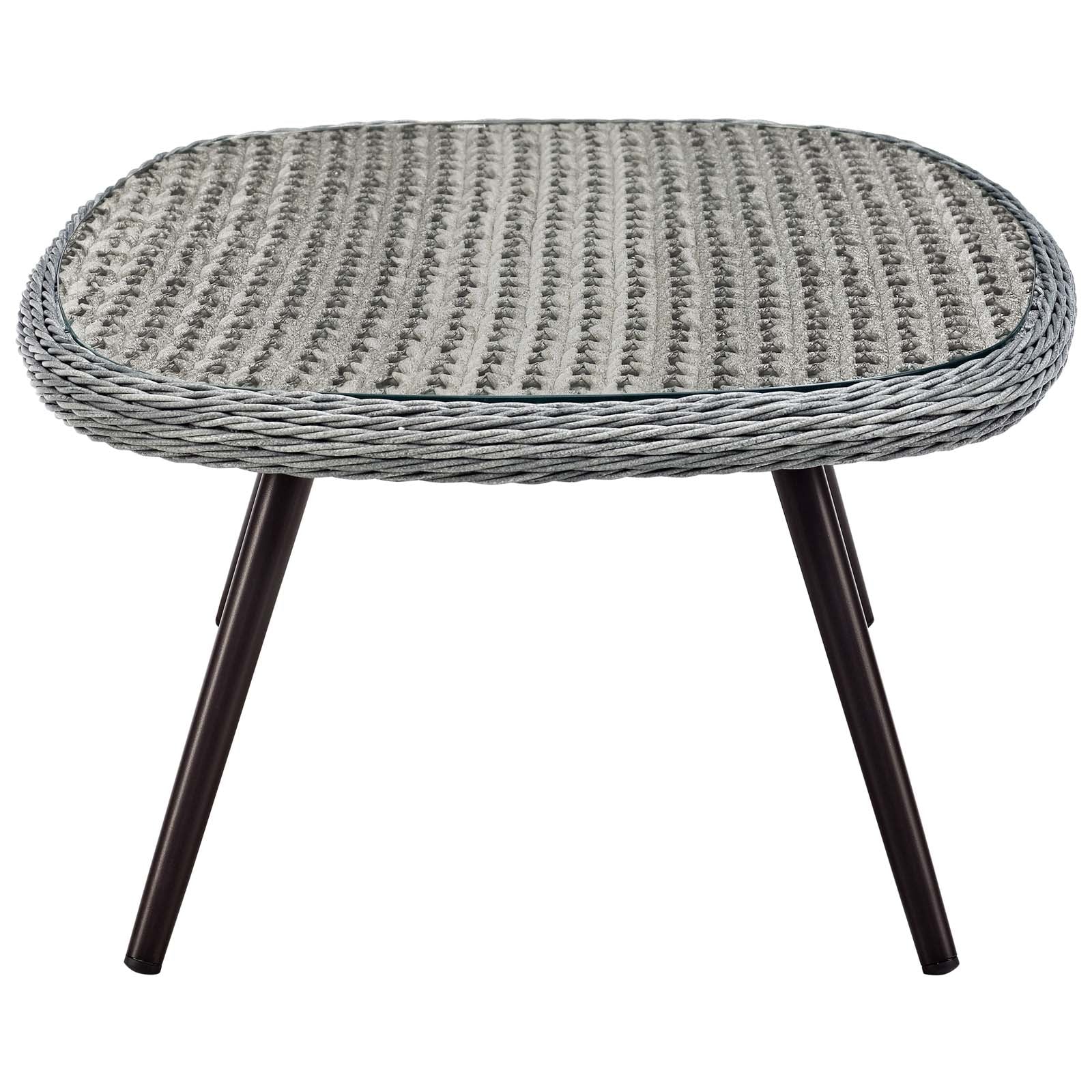Endeavor 4 Piece Outdoor Patio Wicker Rattan Loveseat Armchair and Coffee Table Set in Gray Gray