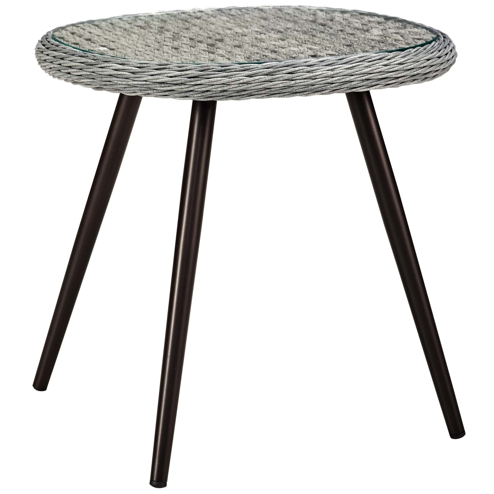 Endeavor 5 Piece Outdoor Patio Wicker Rattan Loveseat Armchair Coffee + Side Table Set in Gray Gray