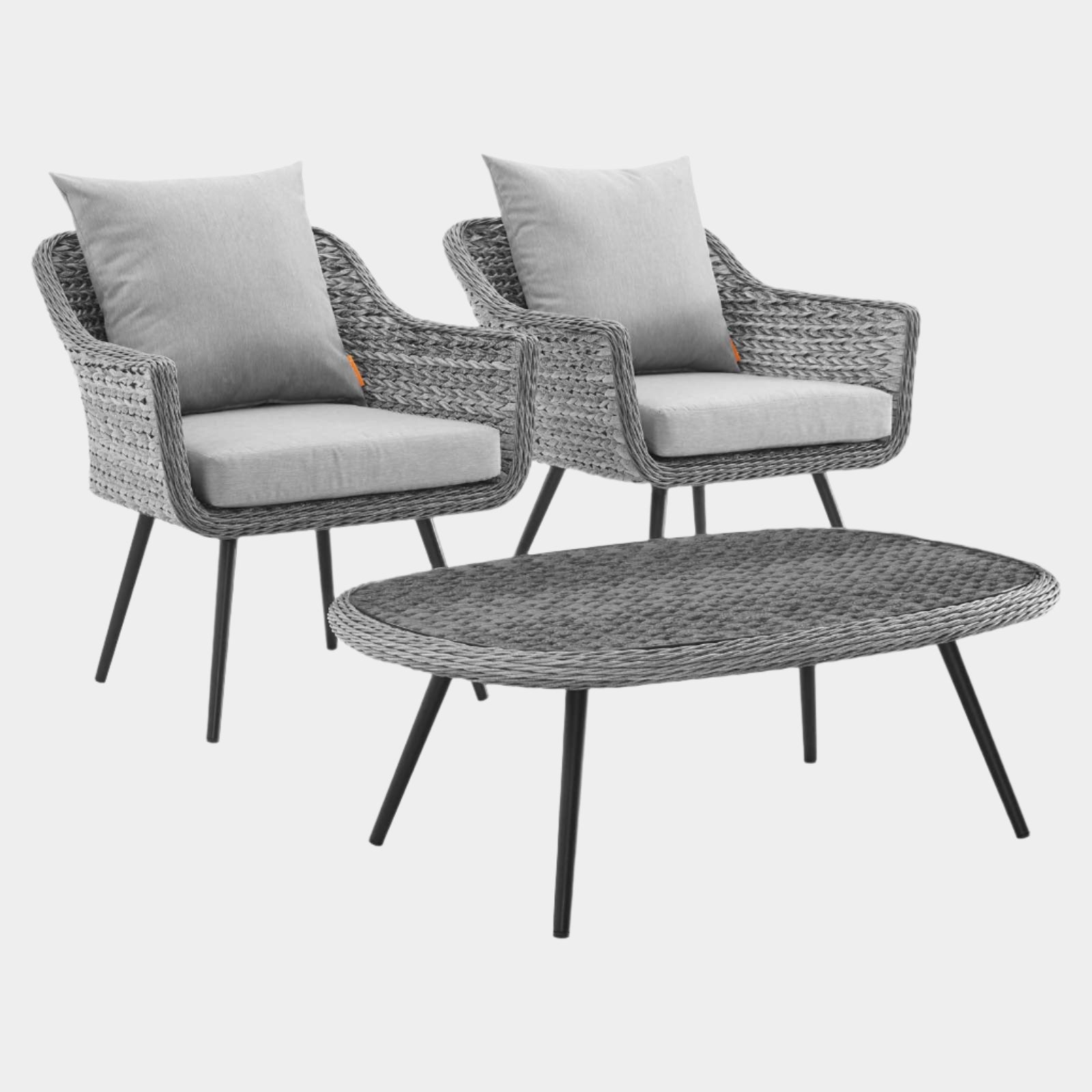 Endeavor 3 Piece Outdoor Patio Wicker Rattan Armchair and Coffee Table Set in Gray Gray