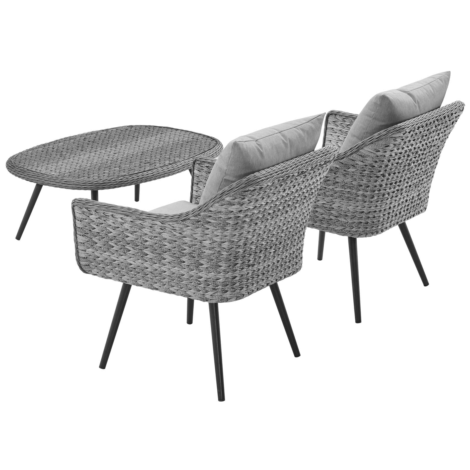 Endeavor 3 Piece Outdoor Patio Wicker Rattan Armchair and Coffee Table Set in Gray Gray