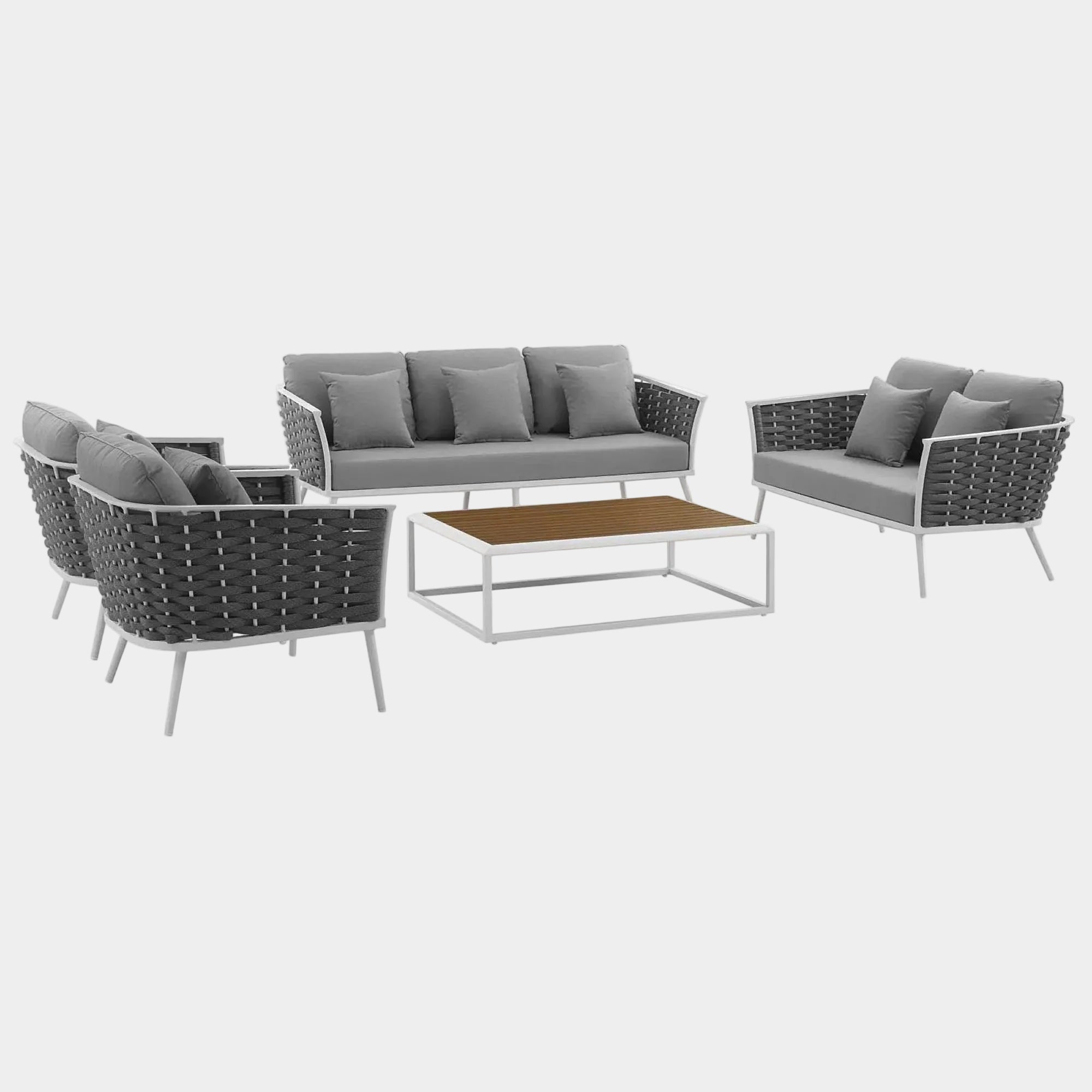 Stance 5 Piece Outdoor Aluminum Sectional Sofa Set in White Gray