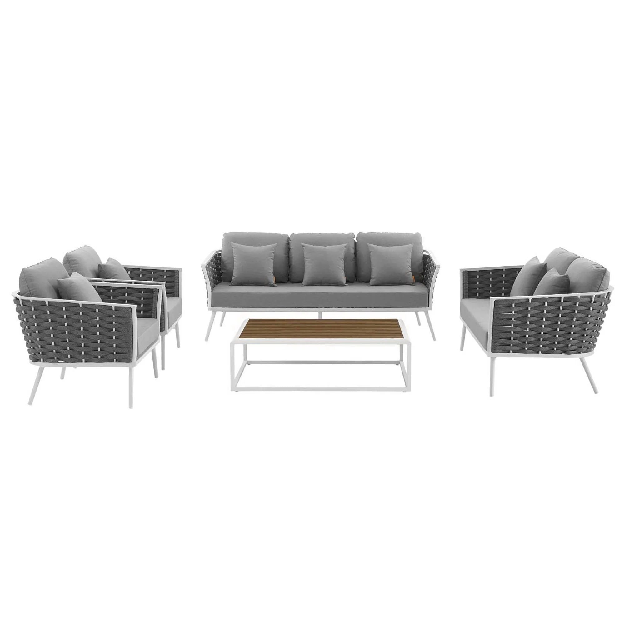 Stance 5 Piece Outdoor Aluminum Sectional Sofa Set in White Gray