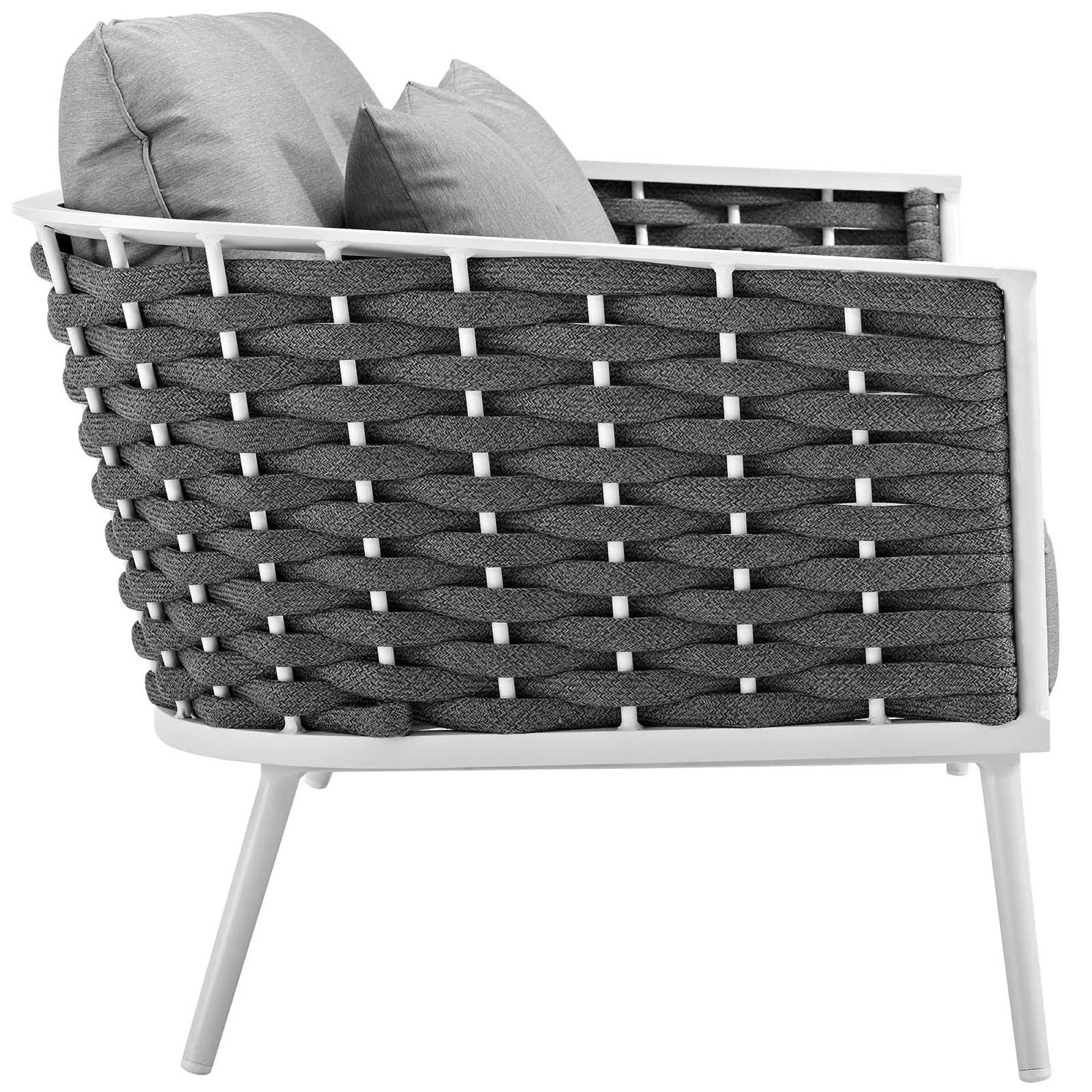 Stance 5 Piece Outdoor Aluminum Sectional Sofa Set in White Gray
