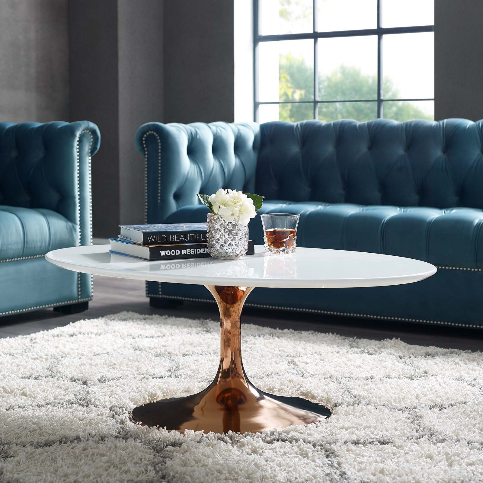 Oval-Shaped Wood Coffee Table