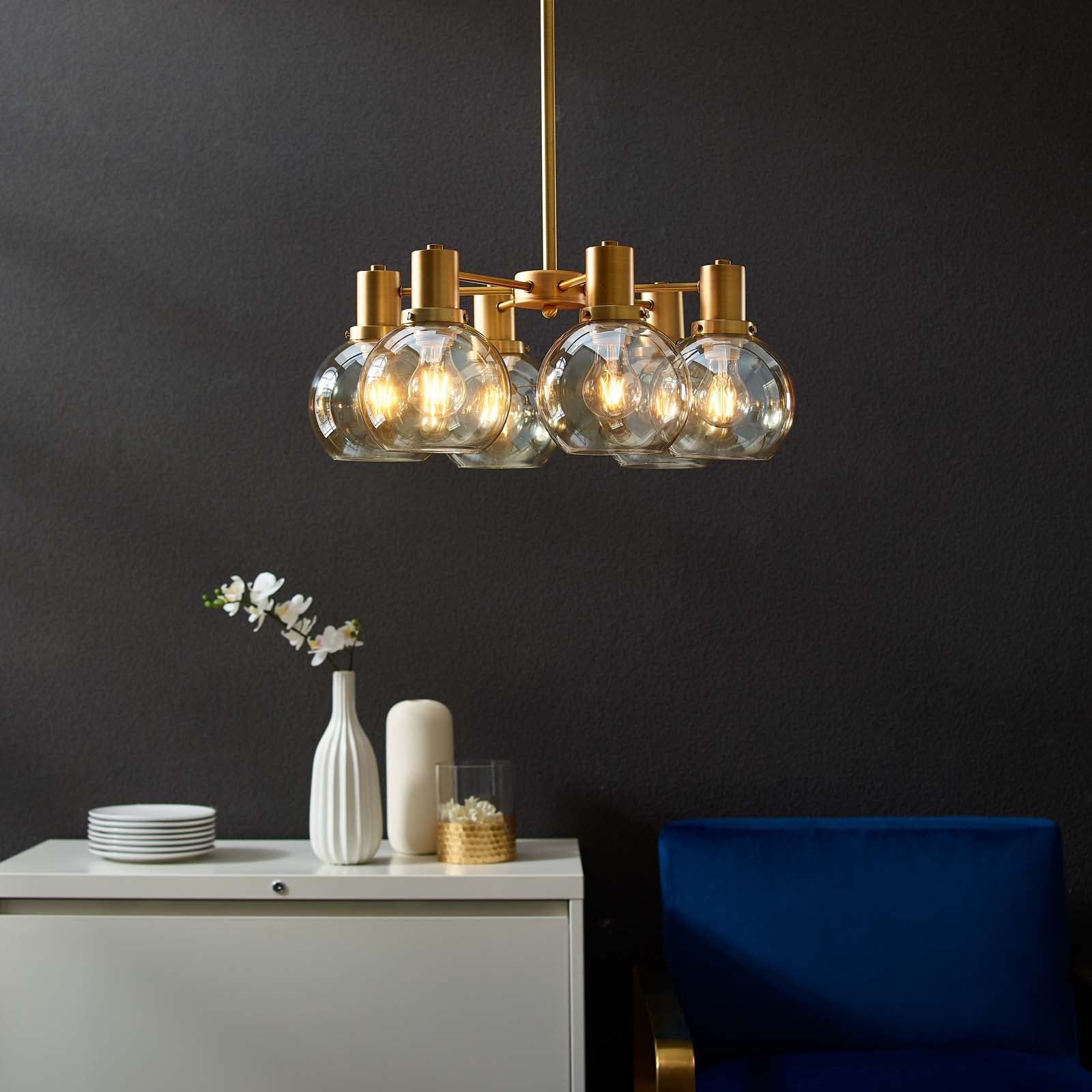 Lustre suspendu en verre ambré et laiton Resound
