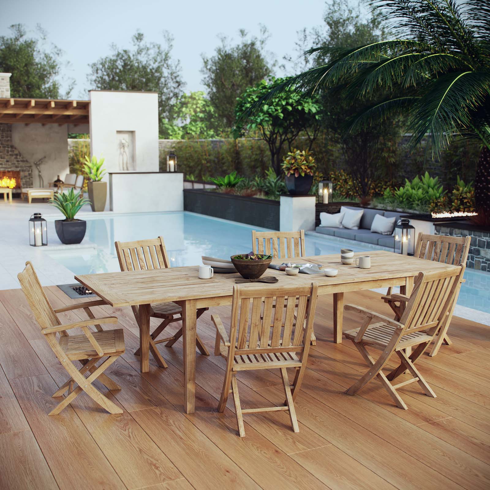 Marina 7 Piece Outdoor Patio Teak Dining Set in Natural