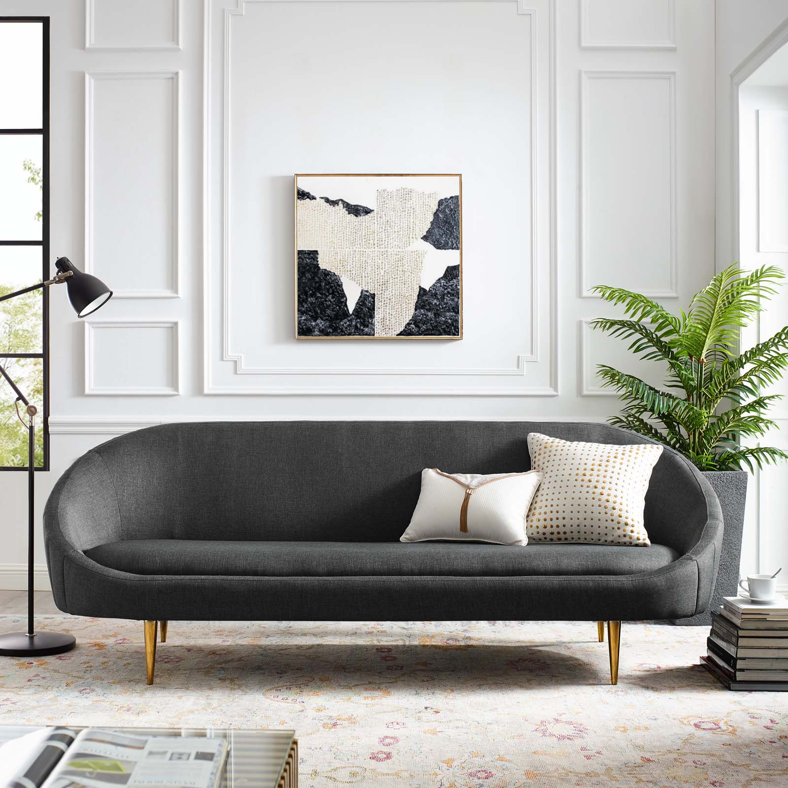 Sublime Vertical Curve Back Fabric Sofa in Gray