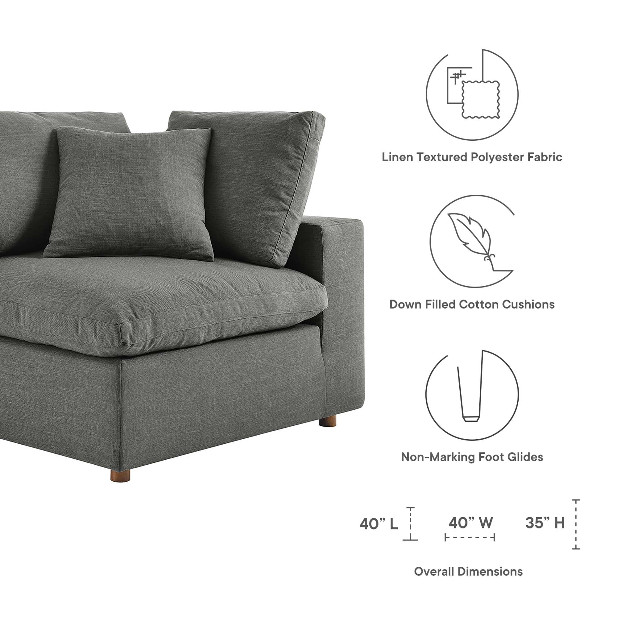 Commix 3 Piece Down Filled Overstuffed Sectional Sofa