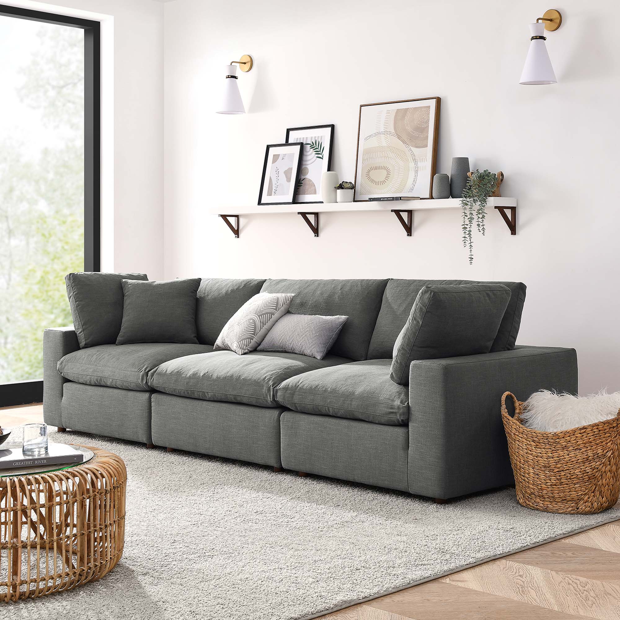 Commix 3 Piece Down Filled Overstuffed Sectional Sofa