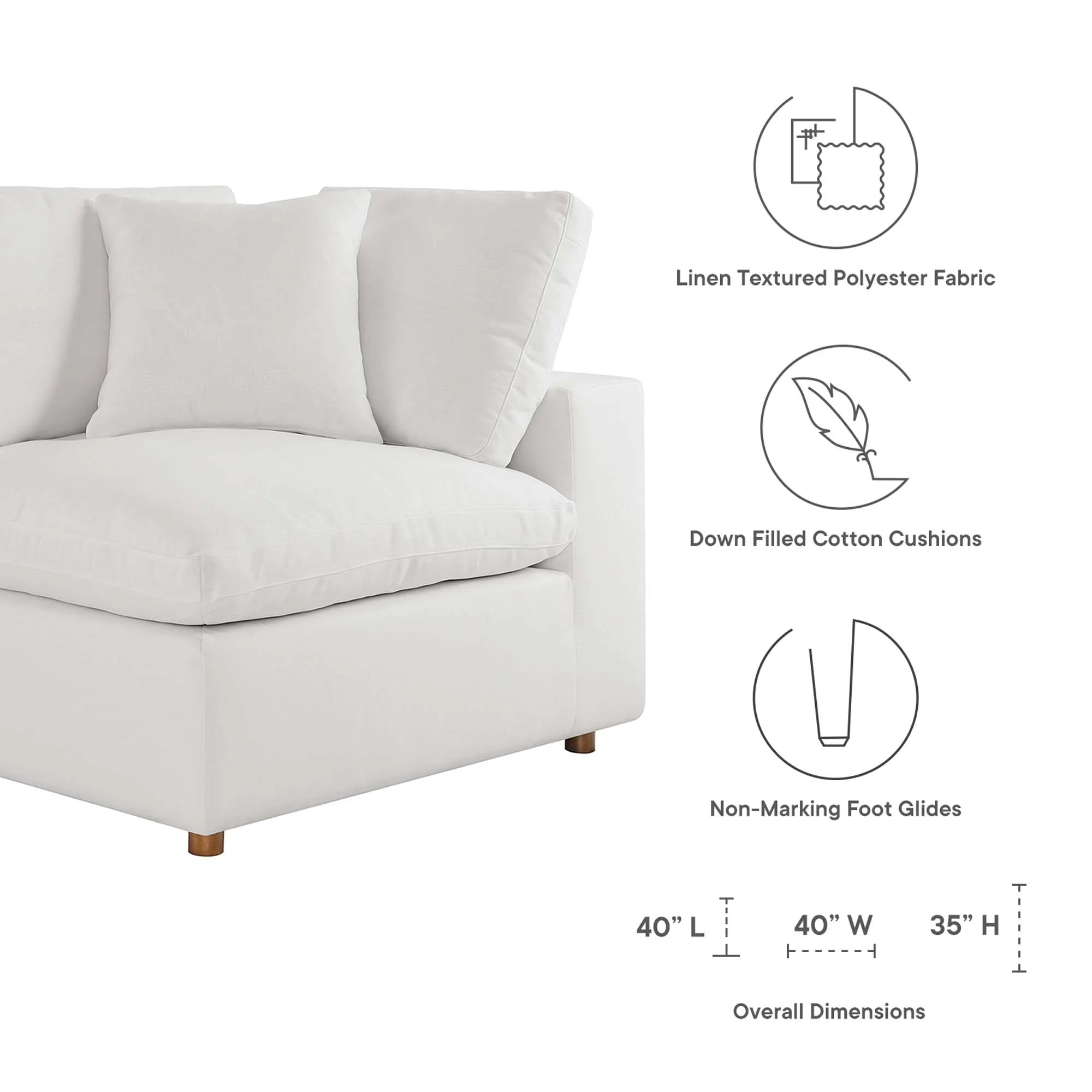 Commix 3 Piece Down Filled Overstuffed Sectional Sofa