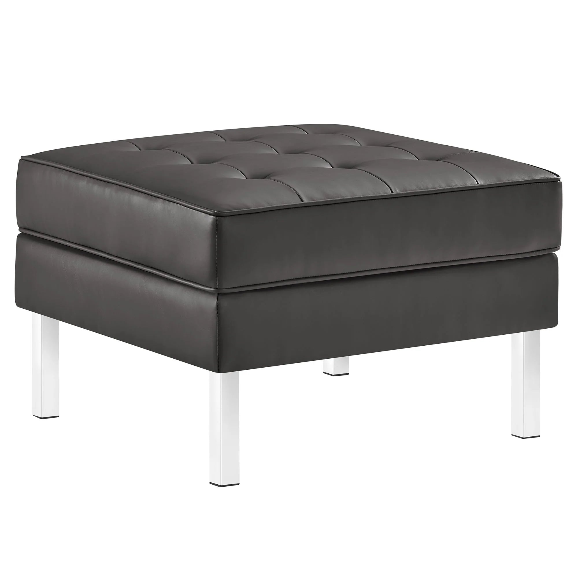 Loft Tufted Vegan Leather Armchair and Ottoman Set