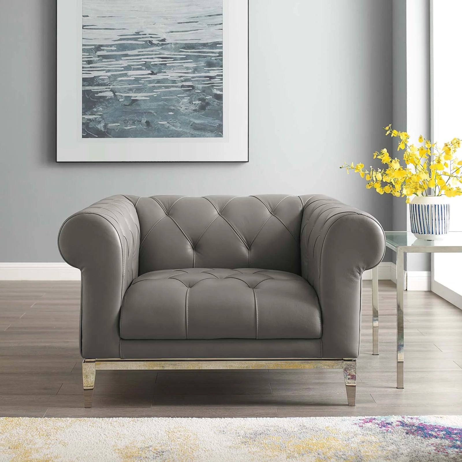 Fauteuil Chesterfield en cuir capitonné à boutons Idyll