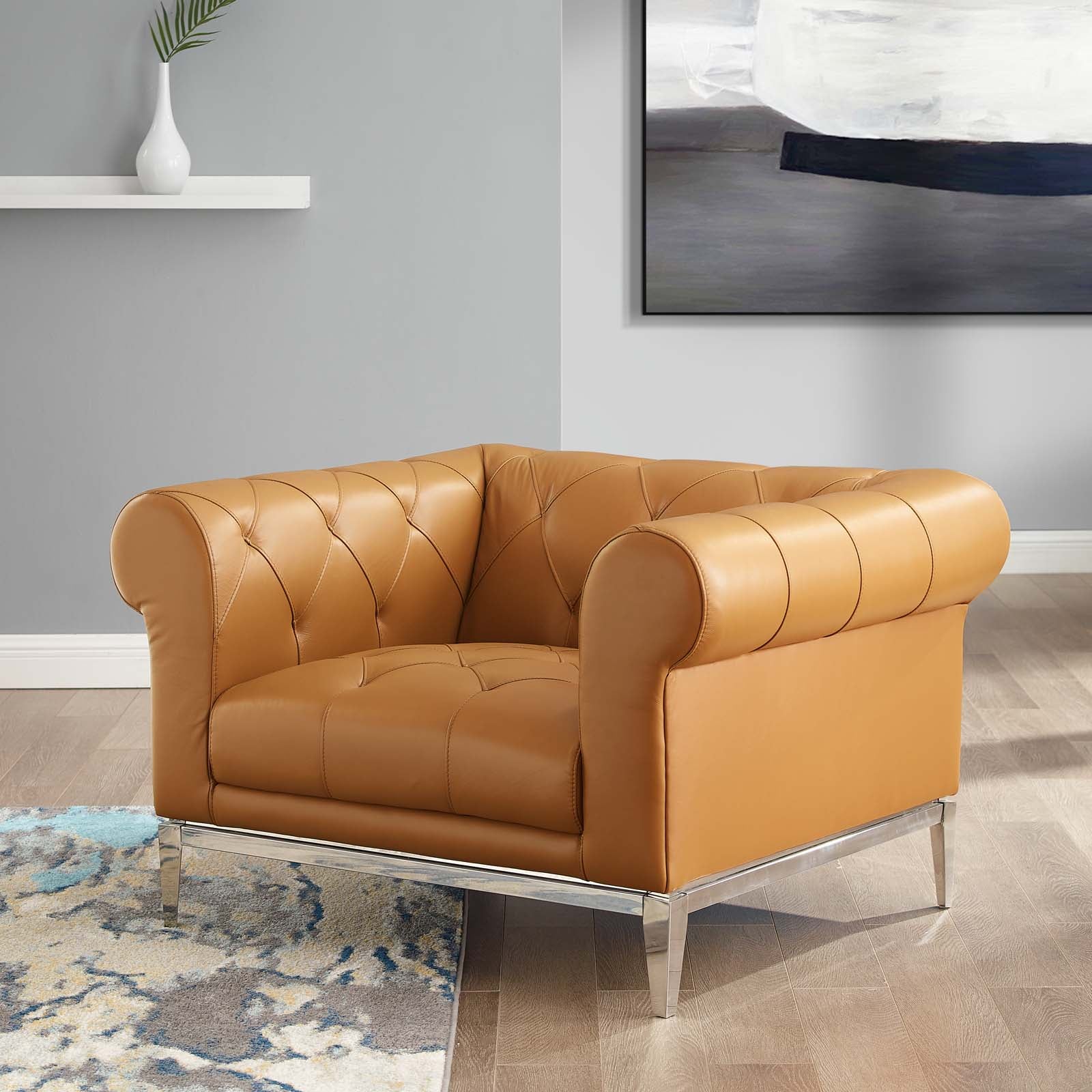 Fauteuil Chesterfield en cuir capitonné à boutons Idyll