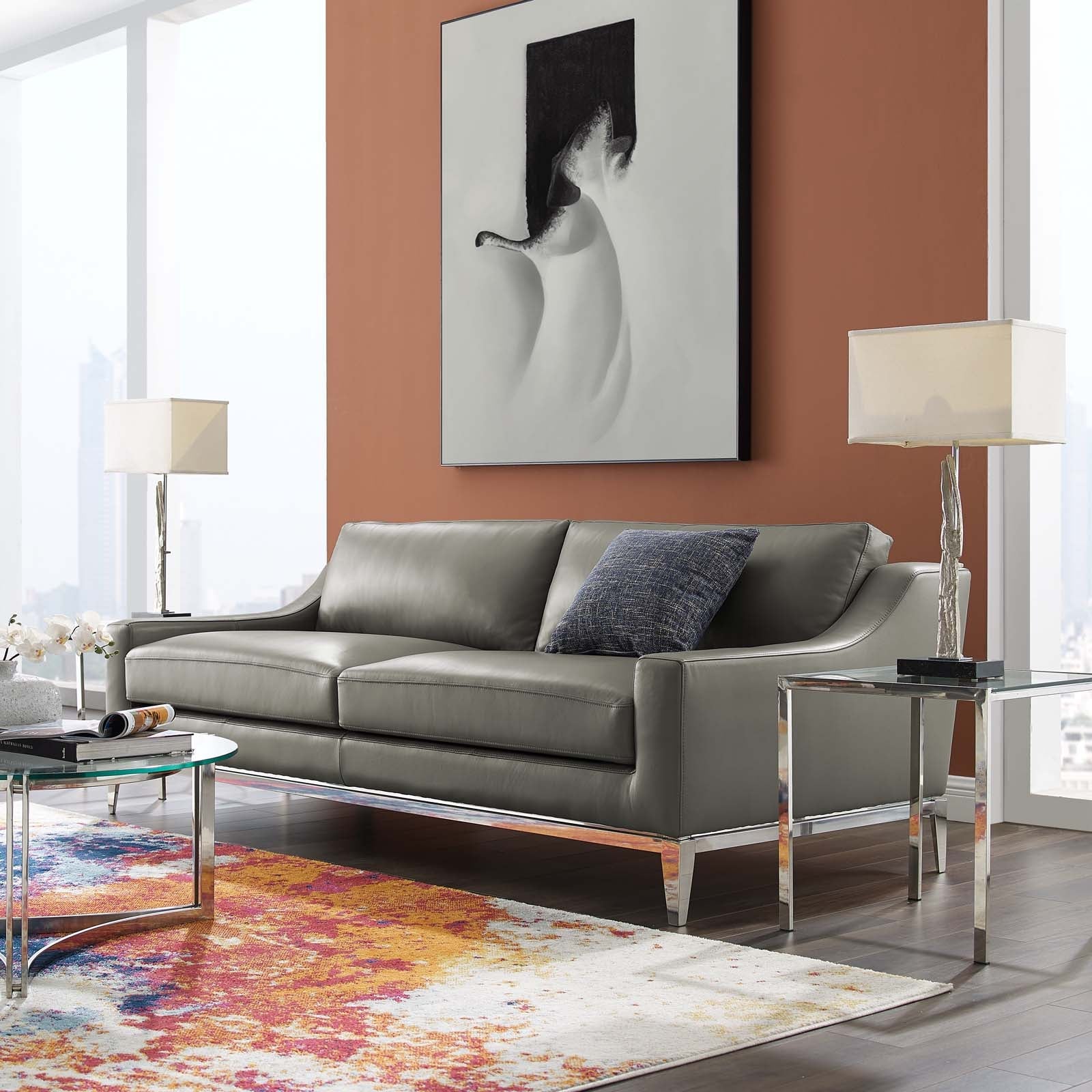 Harness Stainless Steel Base Leather Sofa