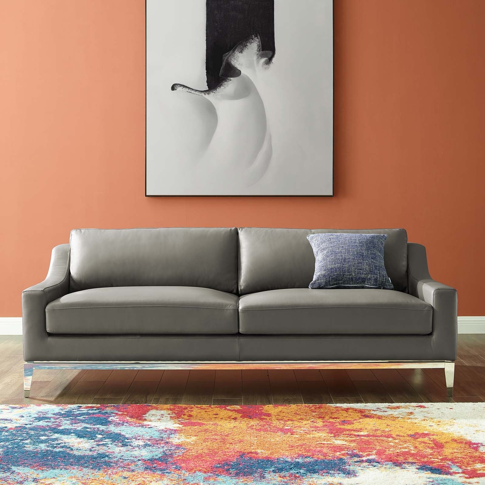 Harness Stainless Steel Base Leather Sofa