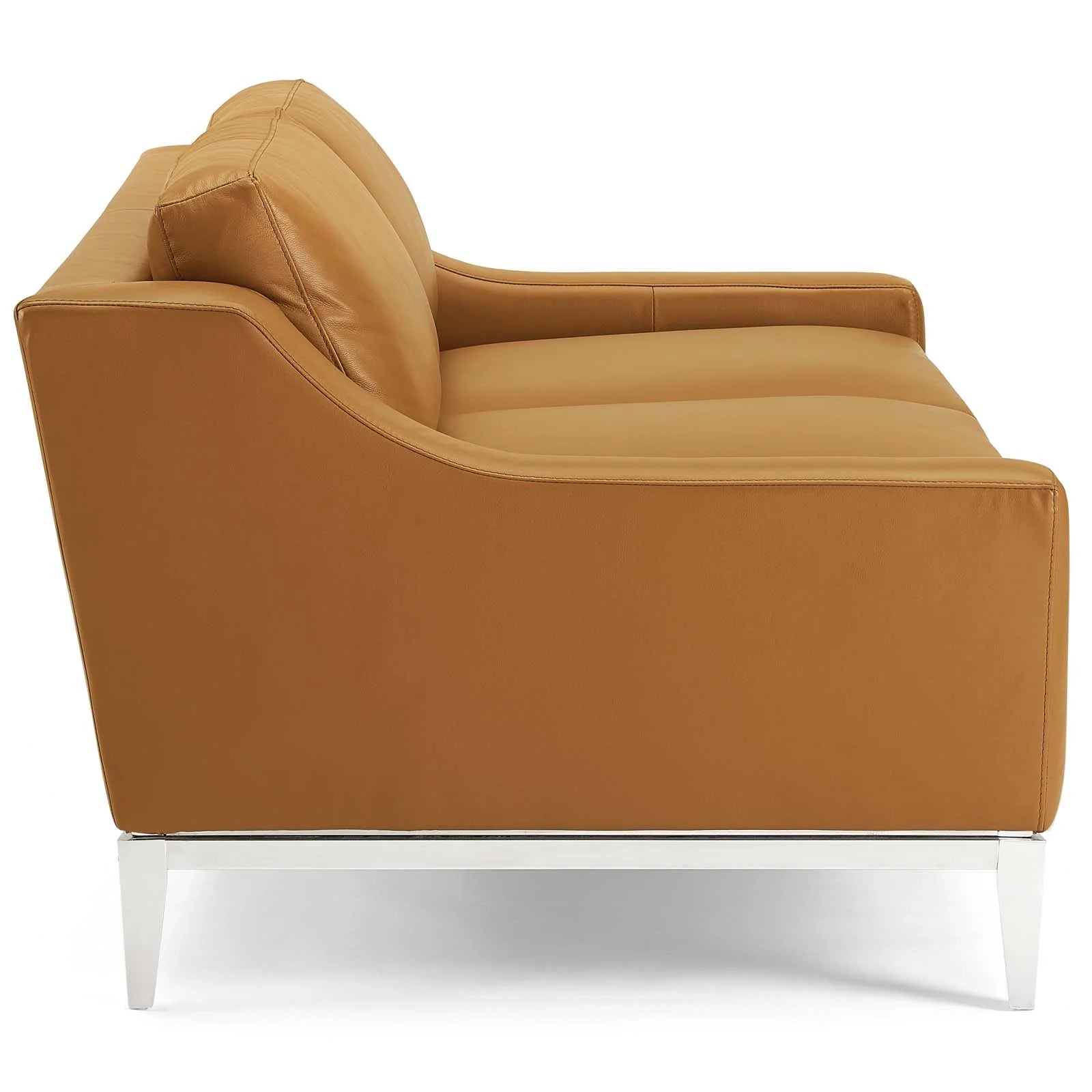 Harness 64" Stainless Steel Base Leather Loveseat in Tan