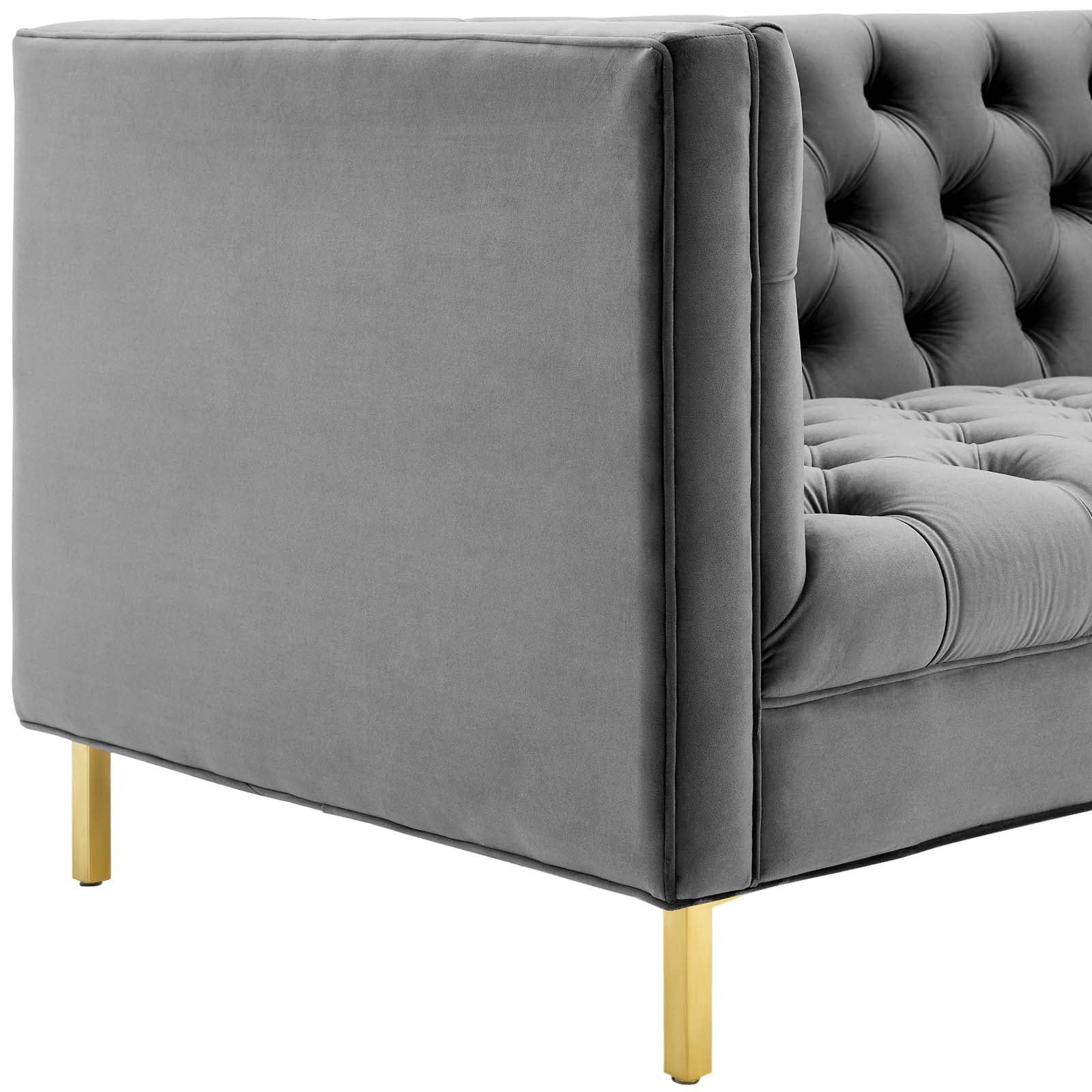 Delight Tufted Button Performance Velvet Sofa in Gray
