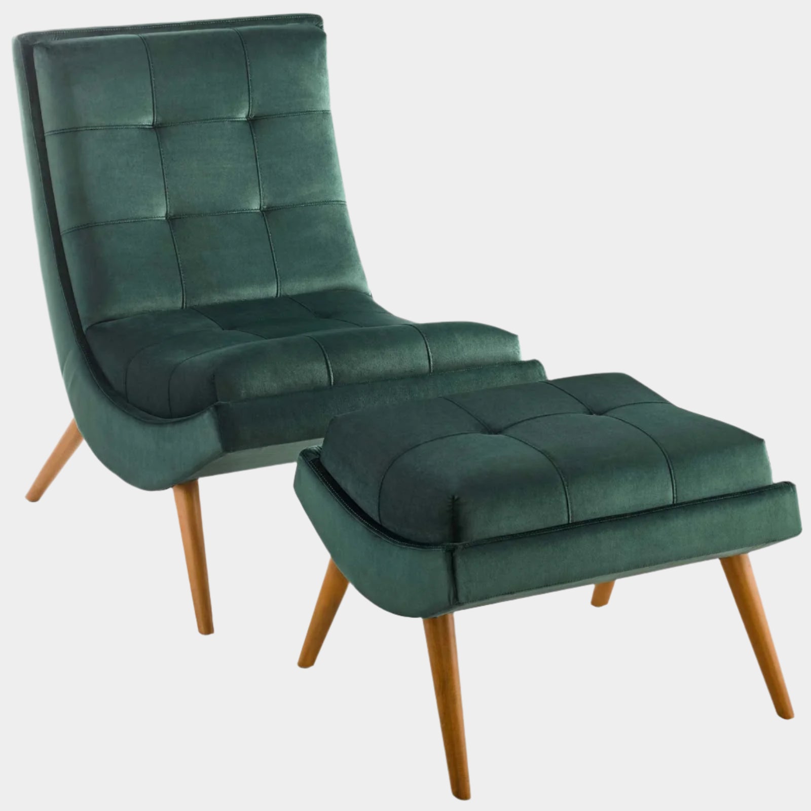 Ramp Upholstered Performance Velvet Lounge Chair and Ottoman Set