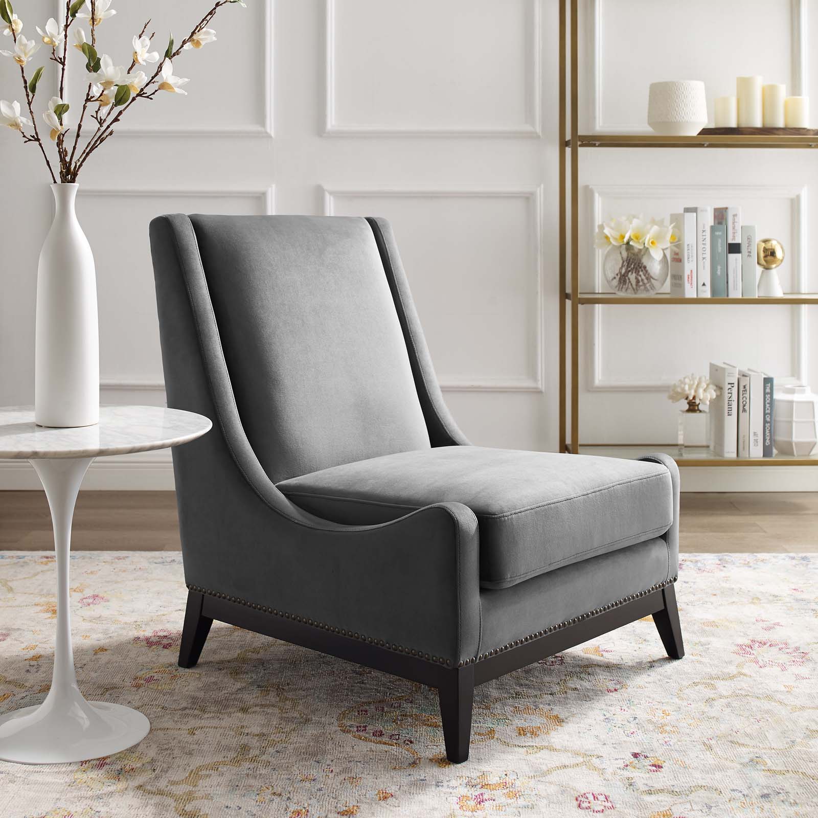 Fauteuil de salon en velours Ponder Performance