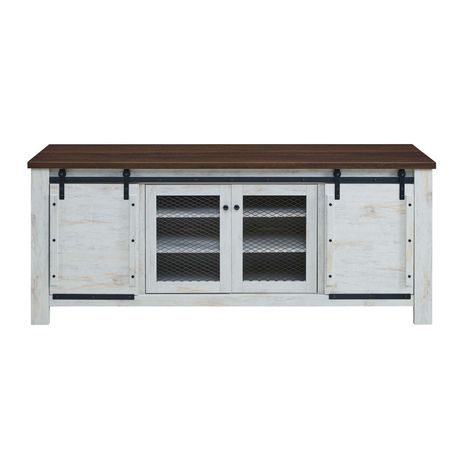 Bennington 71" Rustic Sliding Door TV Stand in White