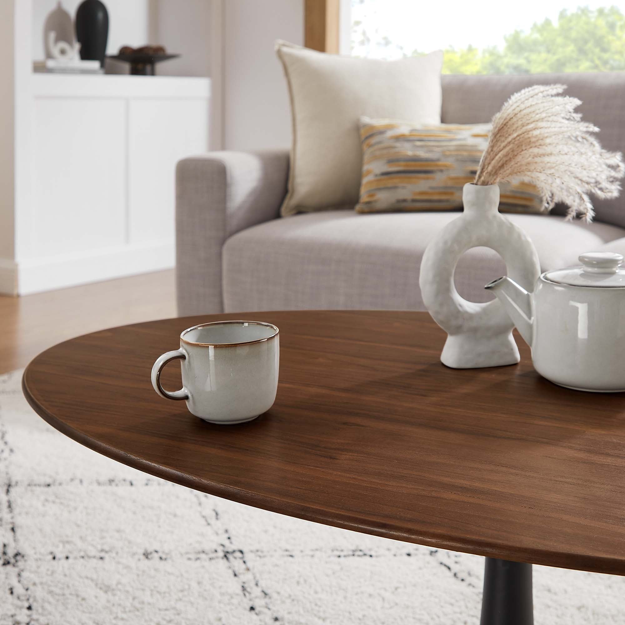 Oval-Shaped Wood Coffee Table