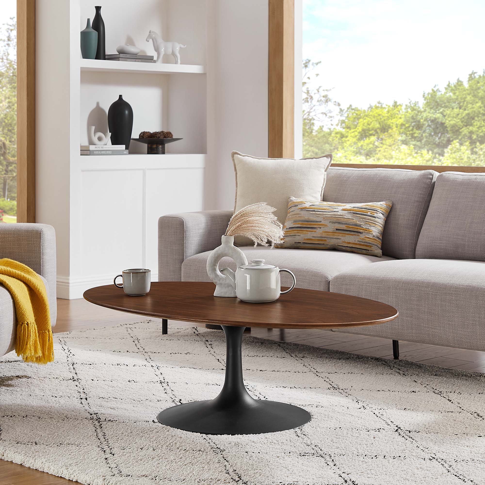 Oval-Shaped Wood Coffee Table
